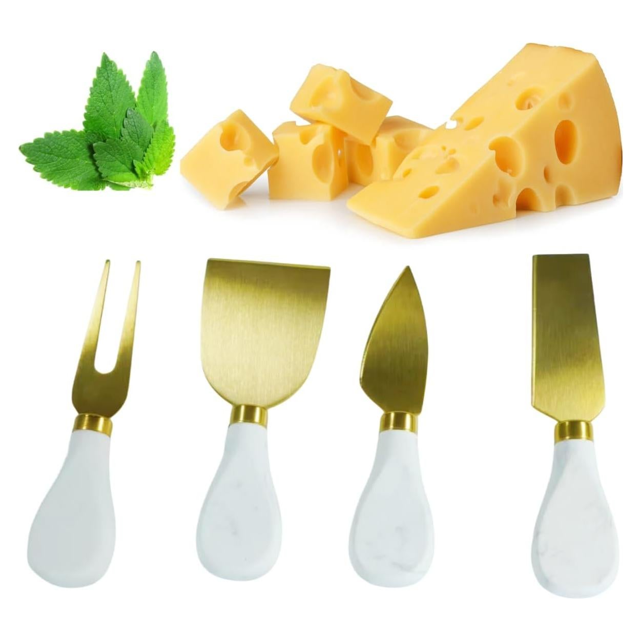 Juego de cuchillos de queso HSHQING 4 piezas dorados y mármol