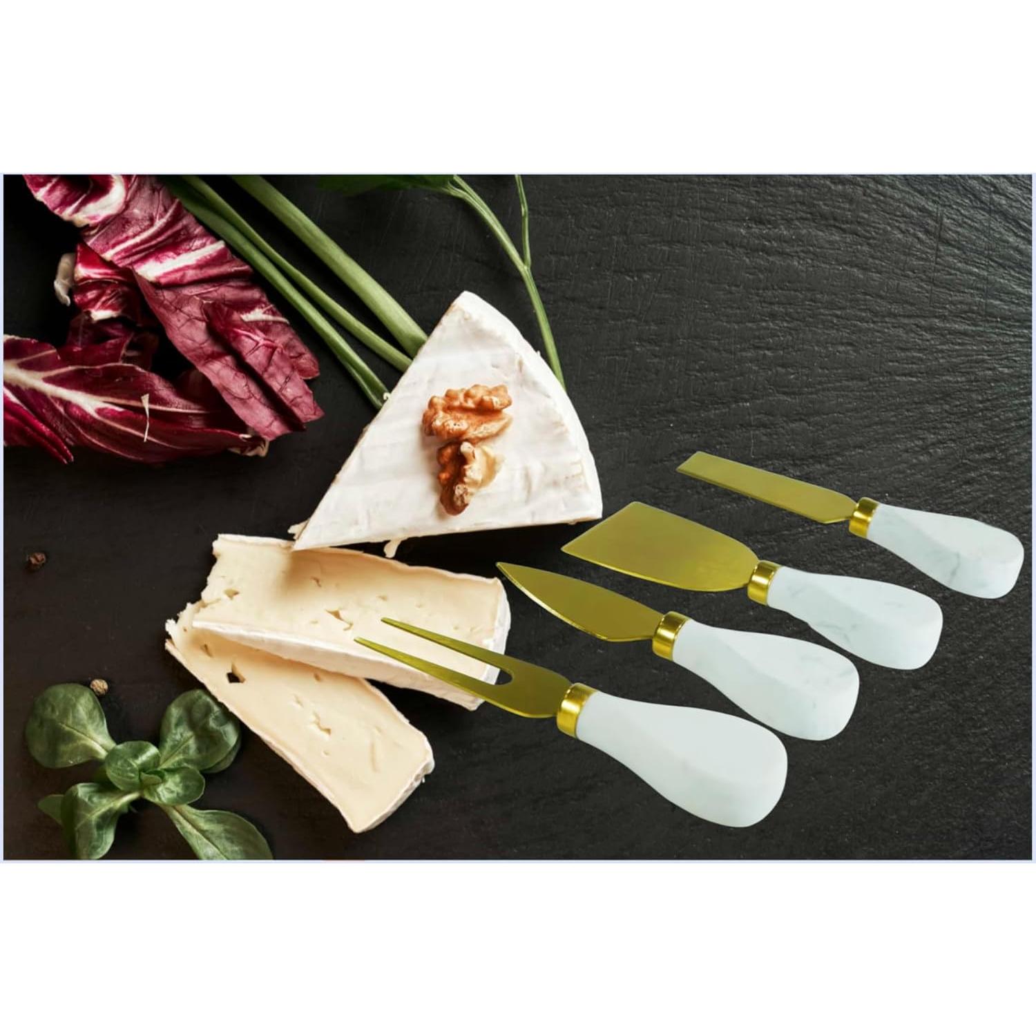Juego de cuchillos de queso HSHQING 4 piezas dorados y mármol