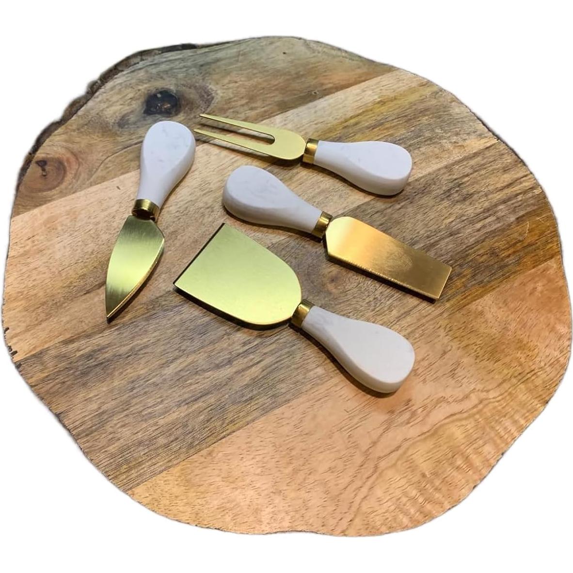 Juego de cuchillos de queso HSHQING 4 piezas dorados y mármol