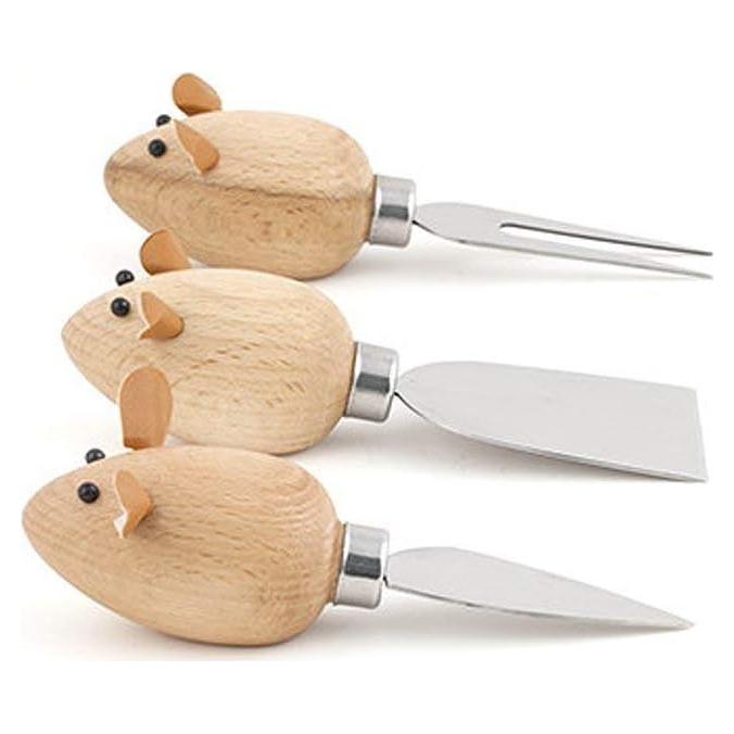 Set de 3 Cuchillos de Queso Ratón Kikkerland - Madera Dura
