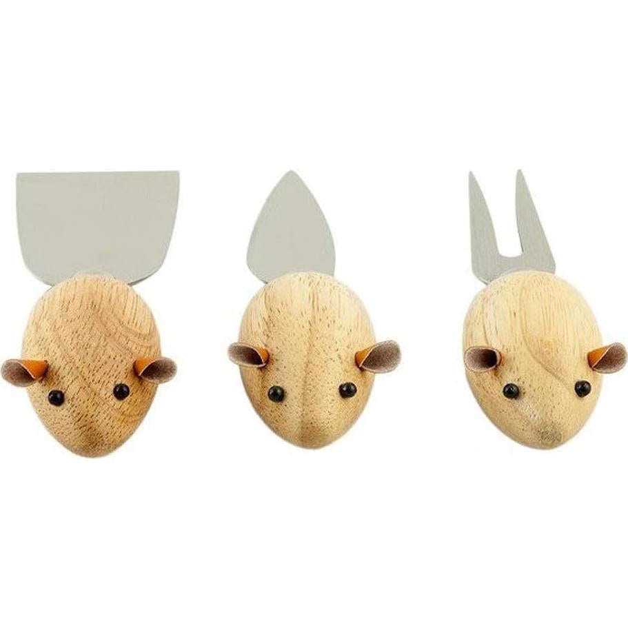 Set de 3 Cuchillos de Queso Ratón Kikkerland - Madera Dura
