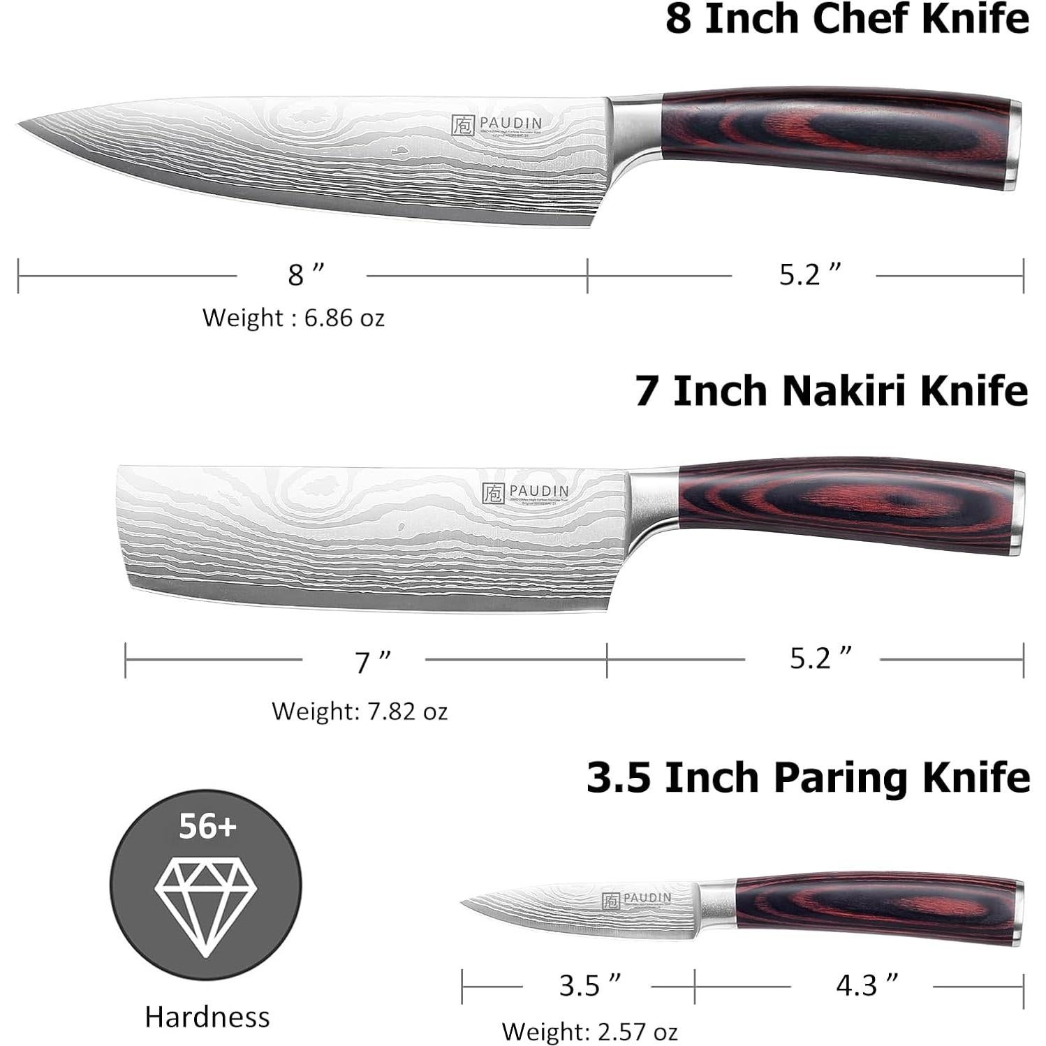 Juego de cuchillos de cocina PAUDIN 3 Pzs acero inoxidable