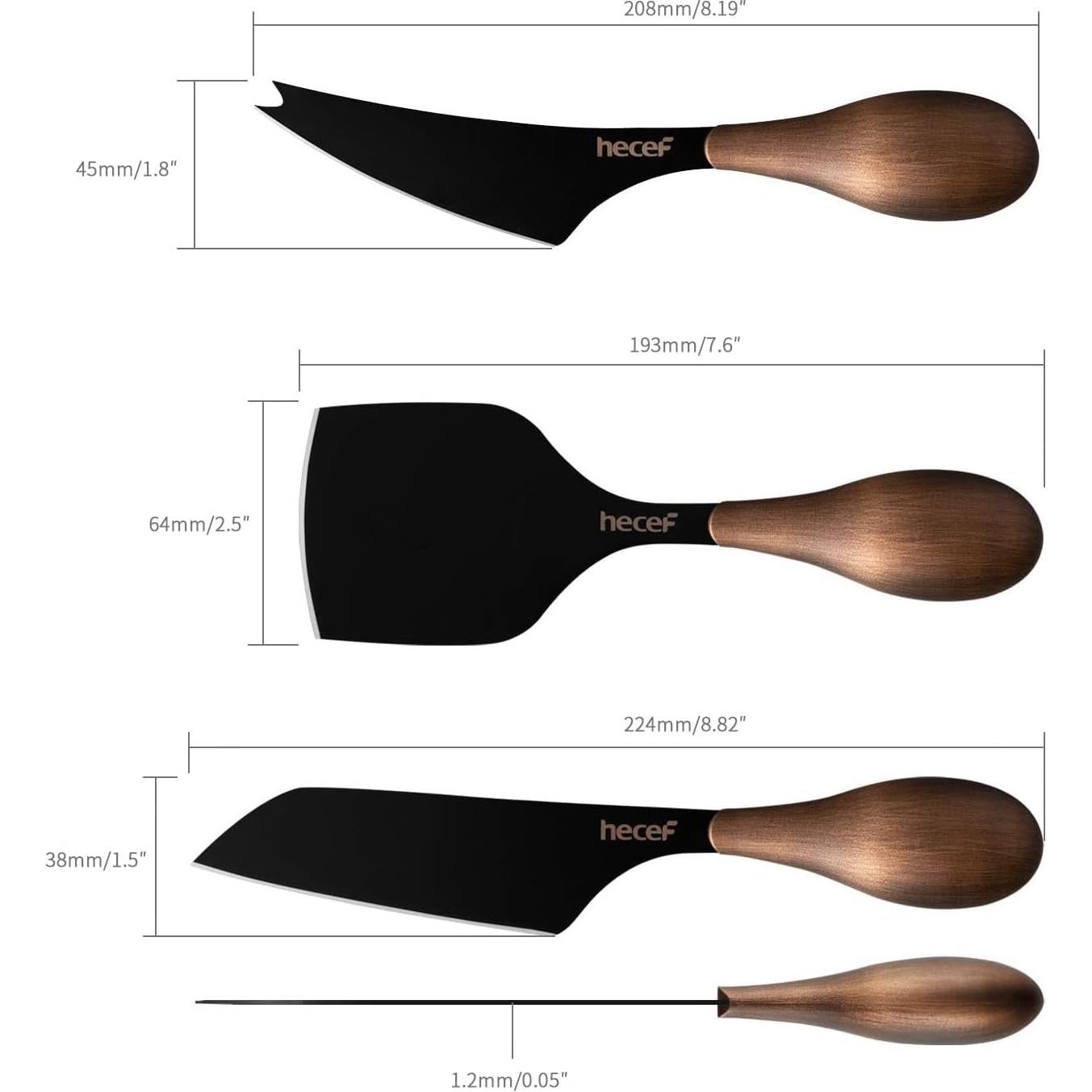 Juego de Cuchillos para Queso Hecef 3 Piezas Acero Inoxidable