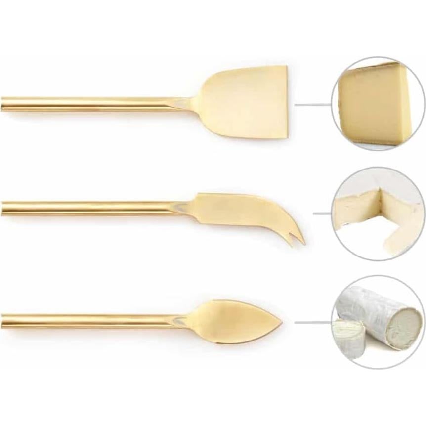 Juego de cuchillos de queso dorados HSHQING 3 piezas acero inoxidable