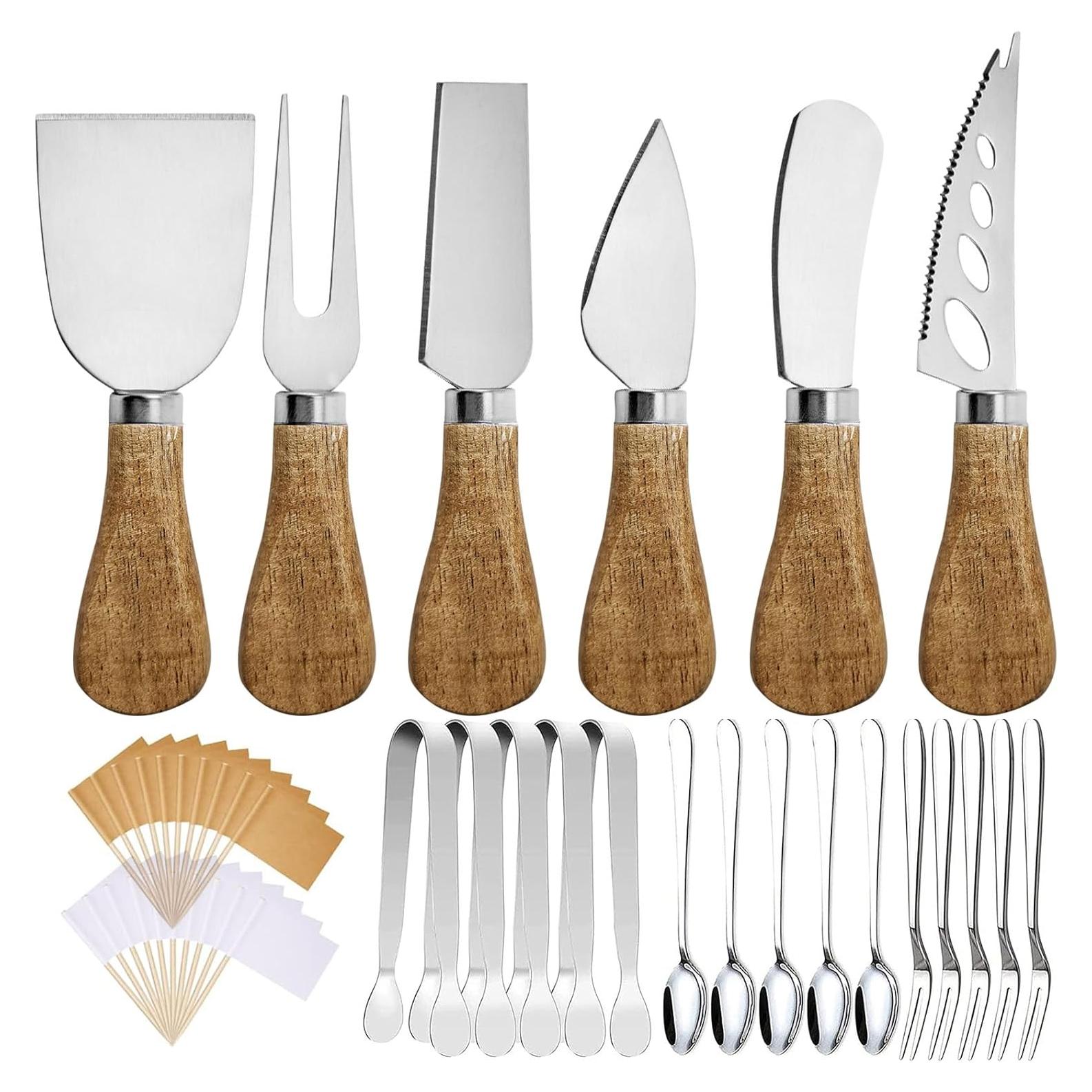 Juego de cuchillos para untar queso Linwnil 16 piezas con madera