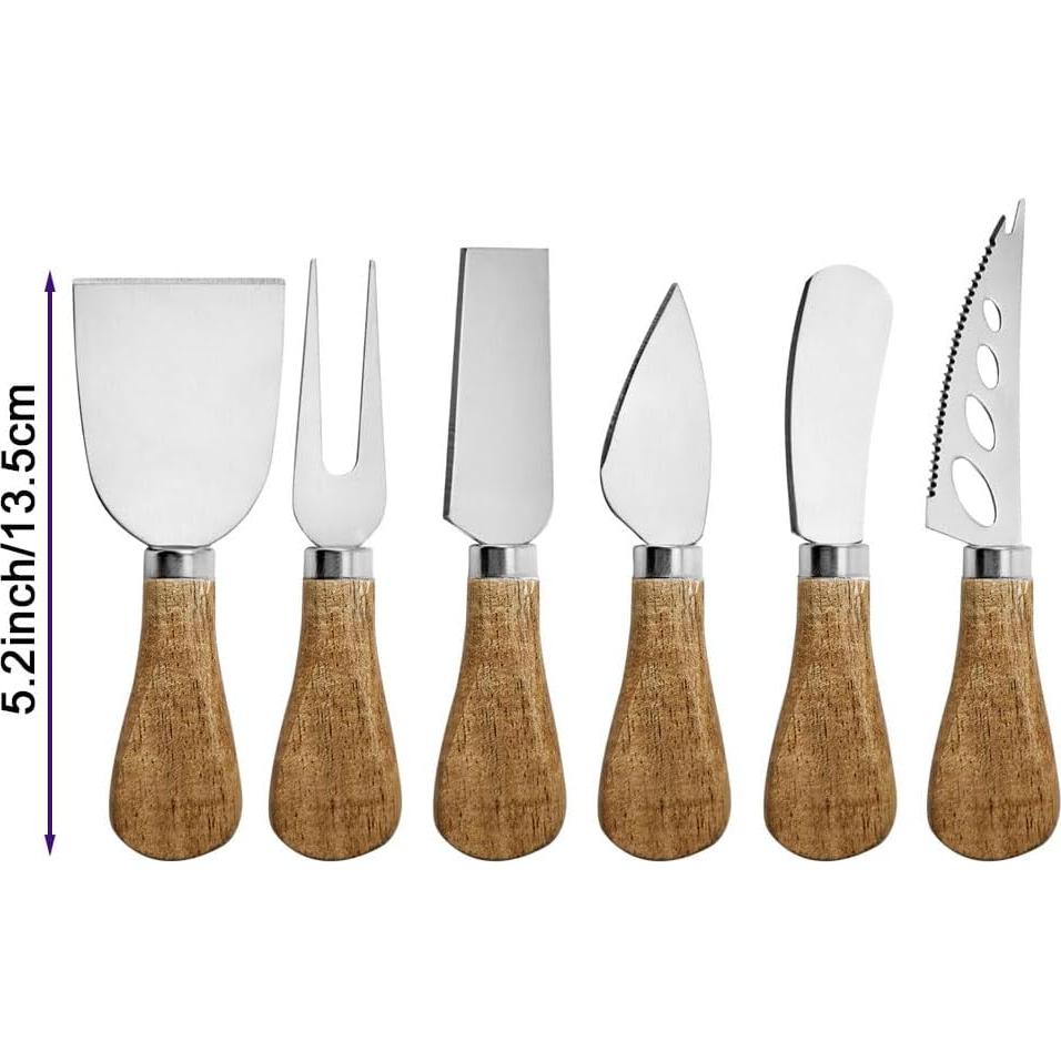 Juego de cuchillos para untar queso Linwnil 16 piezas con madera