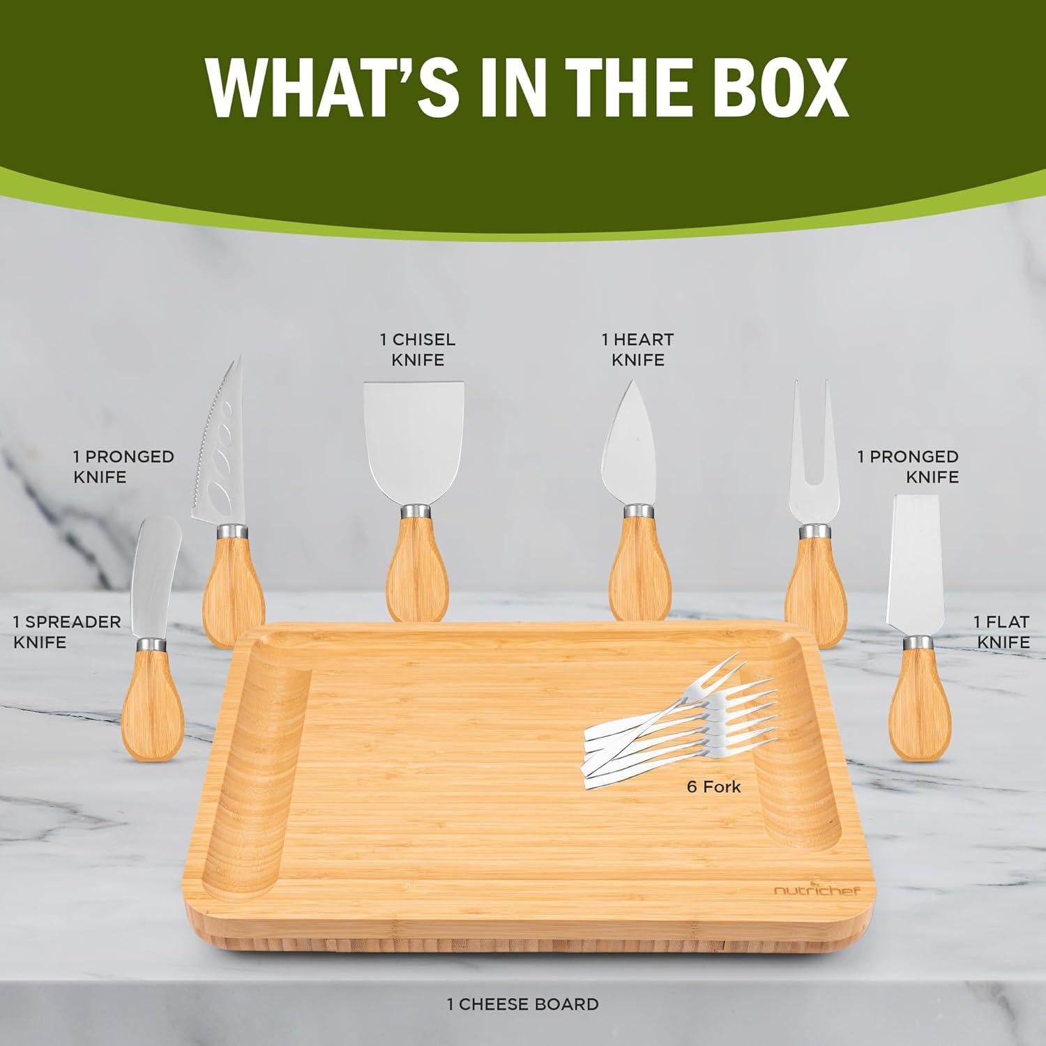 Tabla de Charcutería NutriChef 44.5x32.8 cm con 6 Cuchillos