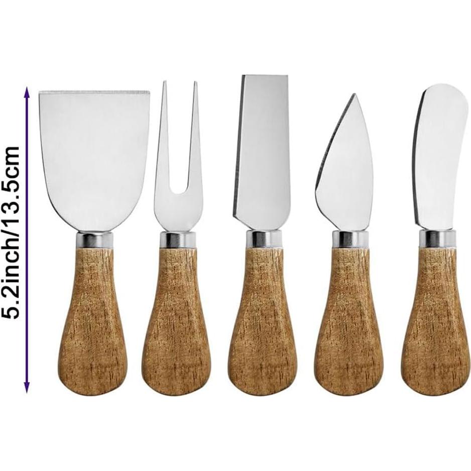 Juego de cuchillos de queso 6 piezas Linwnil con soporte de madera