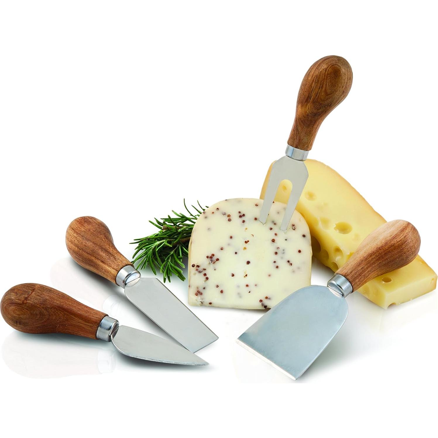 Juego de Cuchillos de Queso Gourmet Twine - Acero Inoxidable y Madera, Set de 4