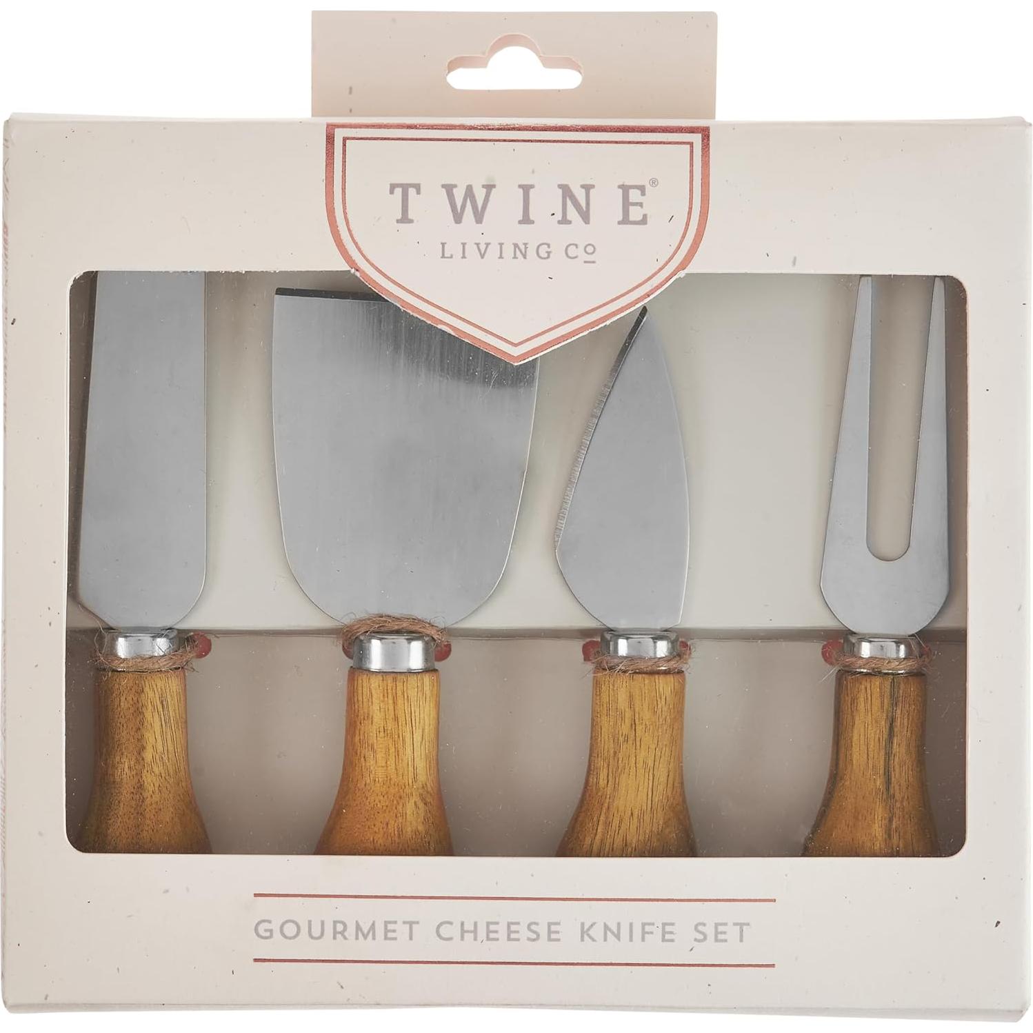 Juego de Cuchillos de Queso Gourmet Twine - Acero Inoxidable y Madera, Set de 4