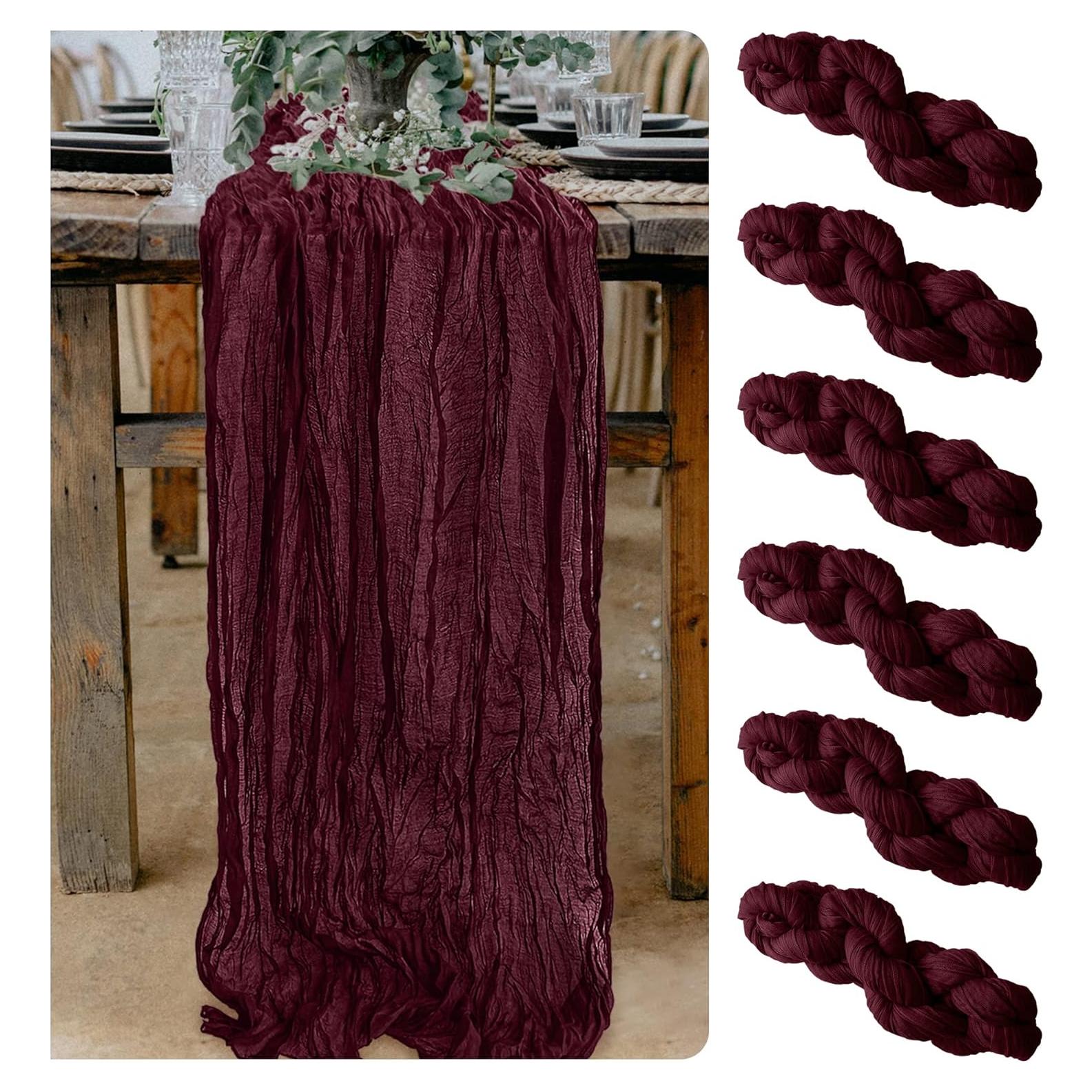 Caminos de Mesa de Gasa Burdeos 6 Piezas 304.8 cm para Bodas