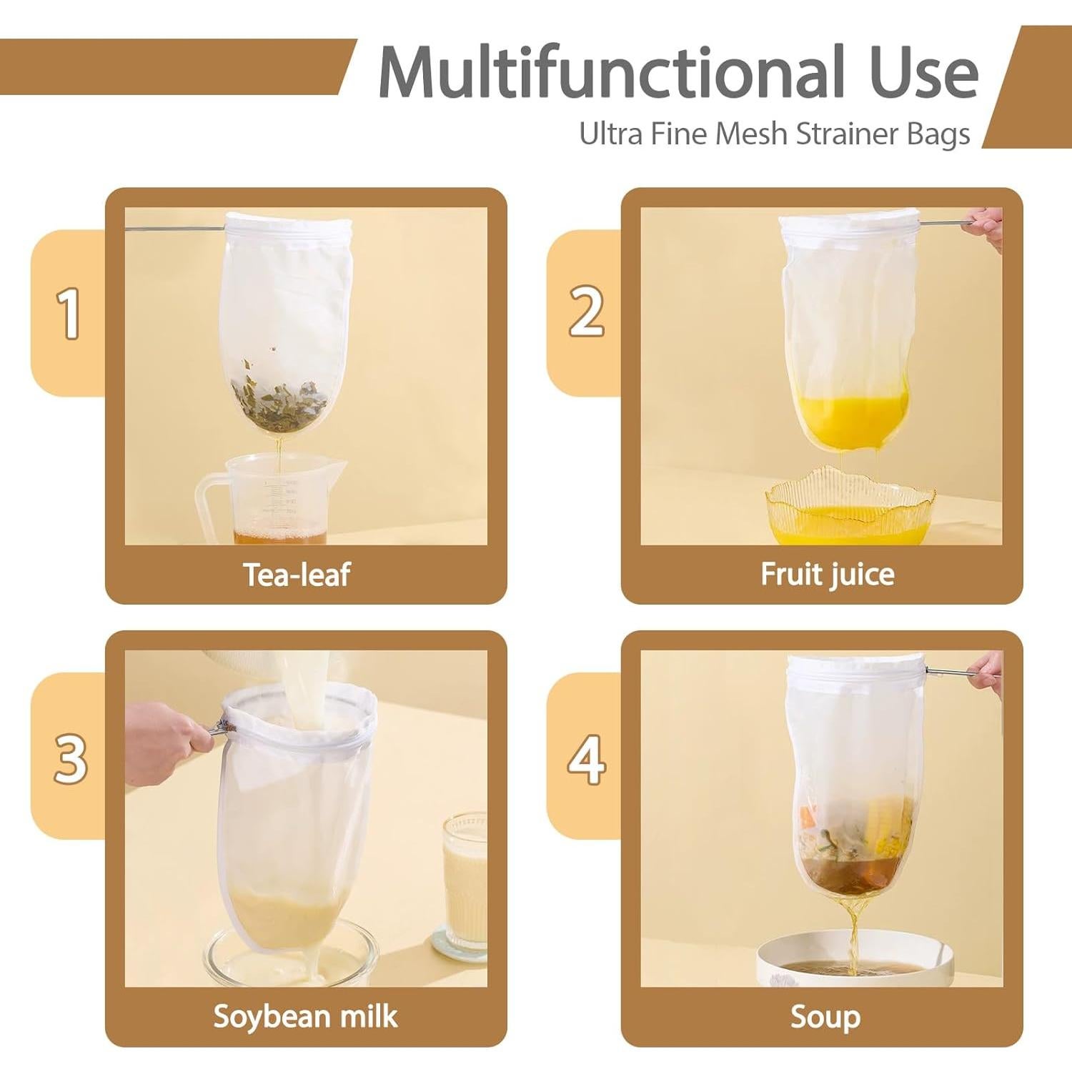 Bolsas de Filtro de Malla Fina YZRIZX con Mango Acero Inoxidable