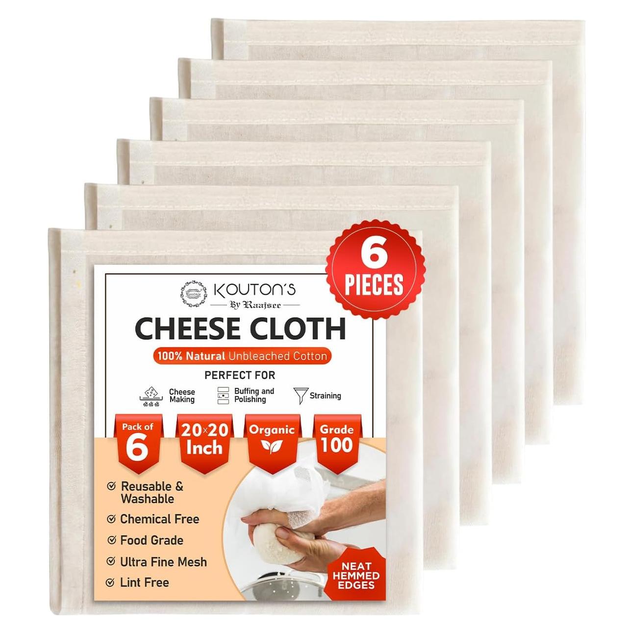 Paños de Queso Raajsee 6 Pcs 100% Algodón Orgánico 50.8x50.8 cm