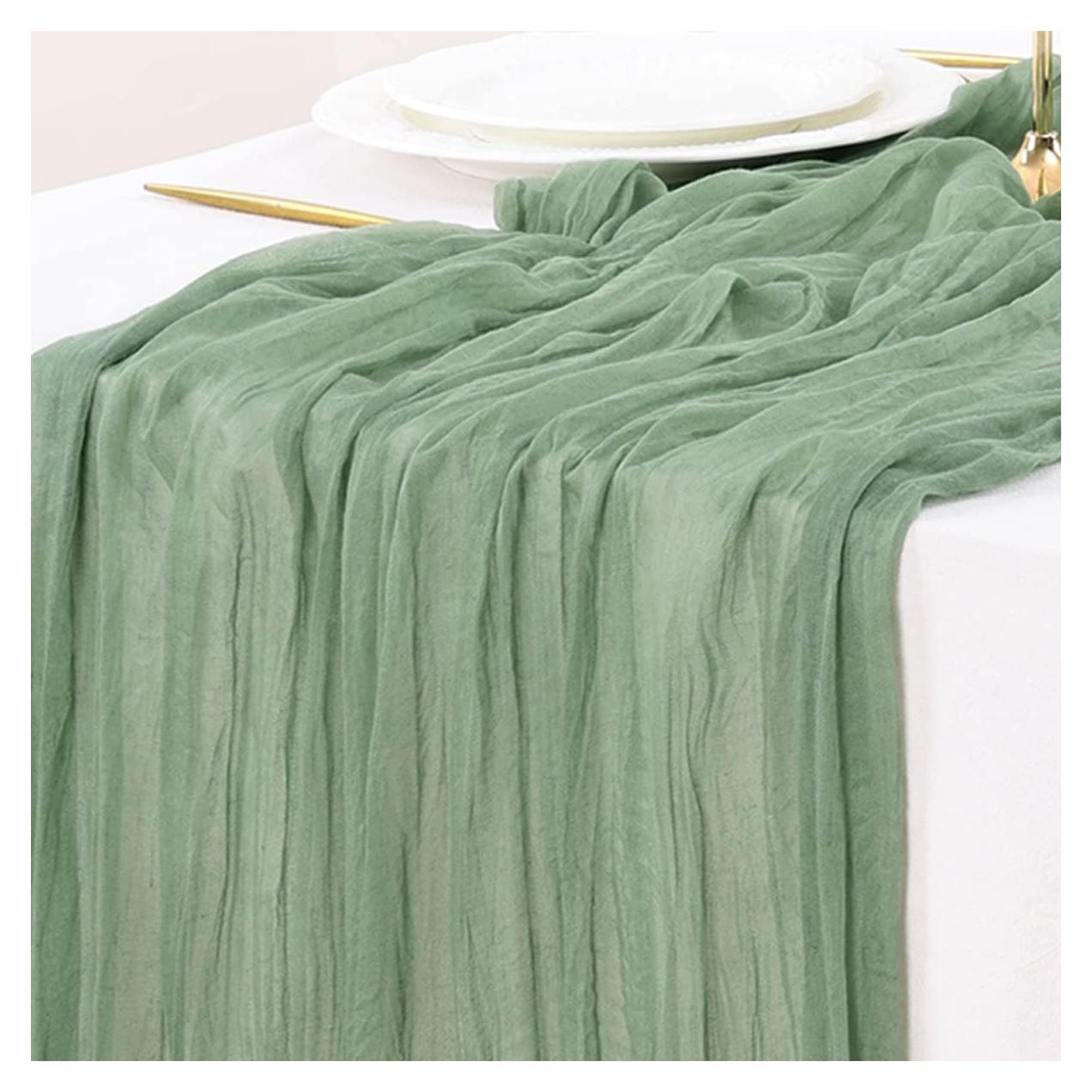 Corredor de Mesa de Gasa Verde Salvia Socomi 3.05m para Eventos