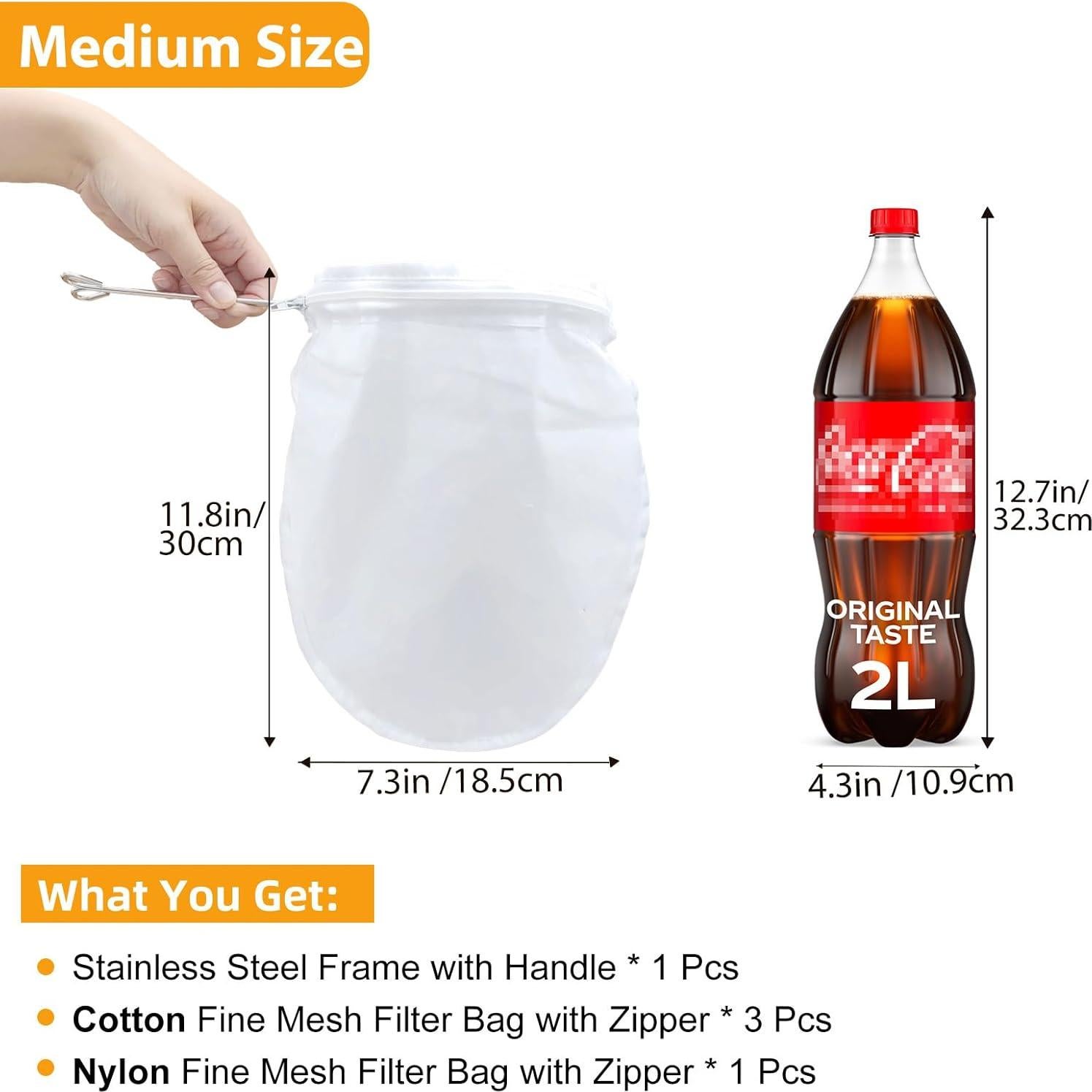 5 Bolsas de Malla Fina Reutilizables Esuduky con Mango Acero