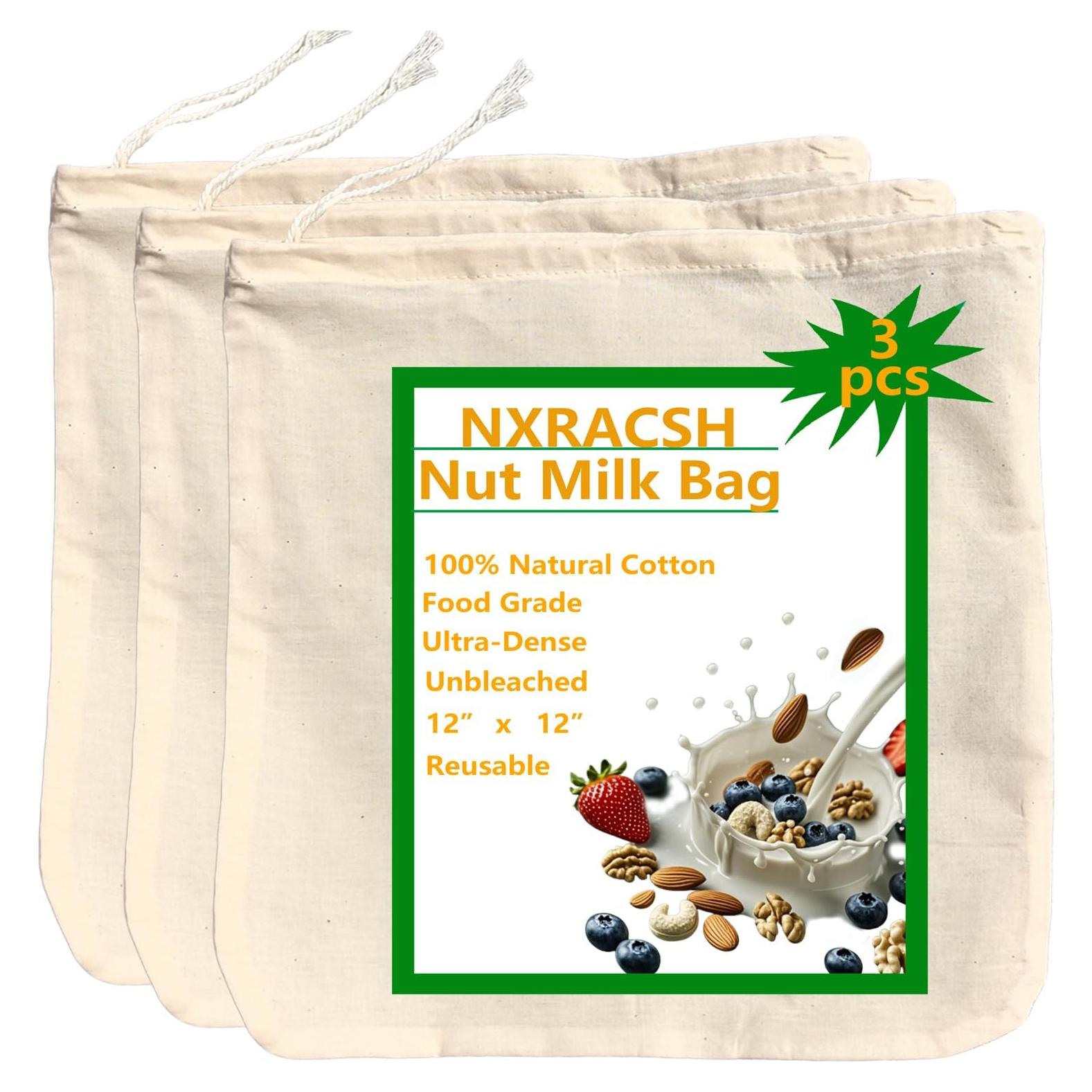 Bolsa de Leche de Nueces NXRACSH 30.48x30.48 cm Algodón 3 Pzas
