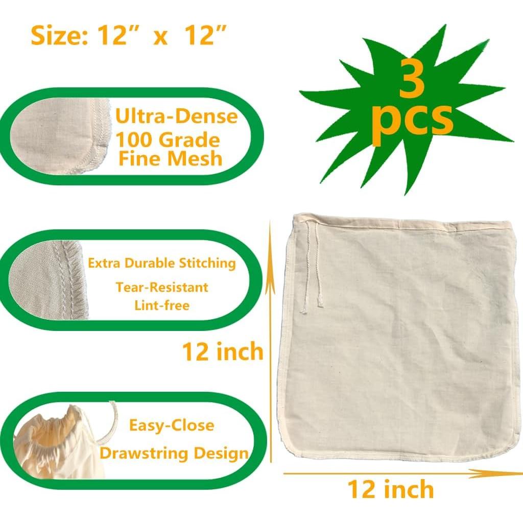 Bolsa de Leche de Nueces NXRACSH 30.48x30.48 cm Algodón 3 Pzas