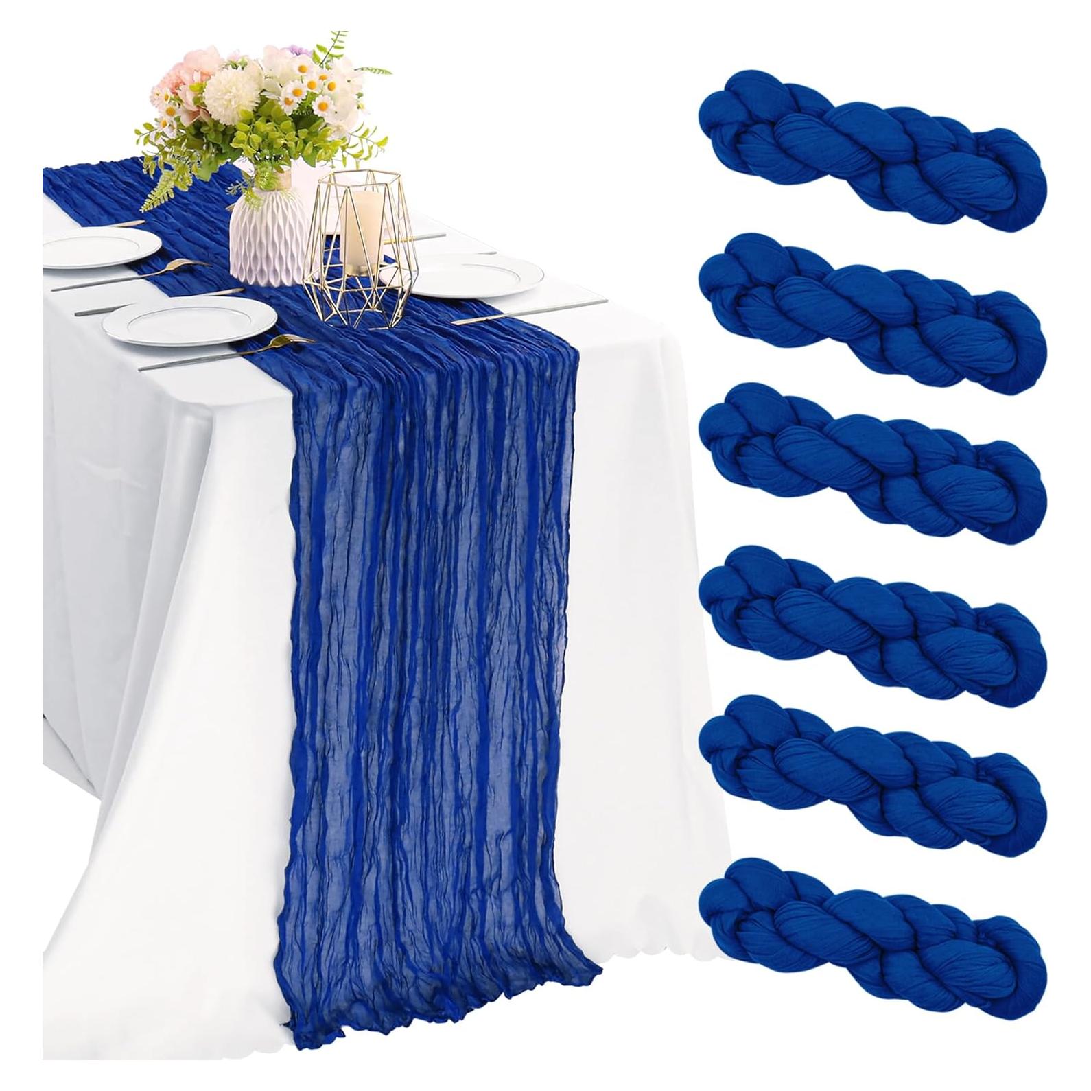 Corredor de Mesa de Gasa Azul Real 6 Piezas 89x305 cm JALANCY
