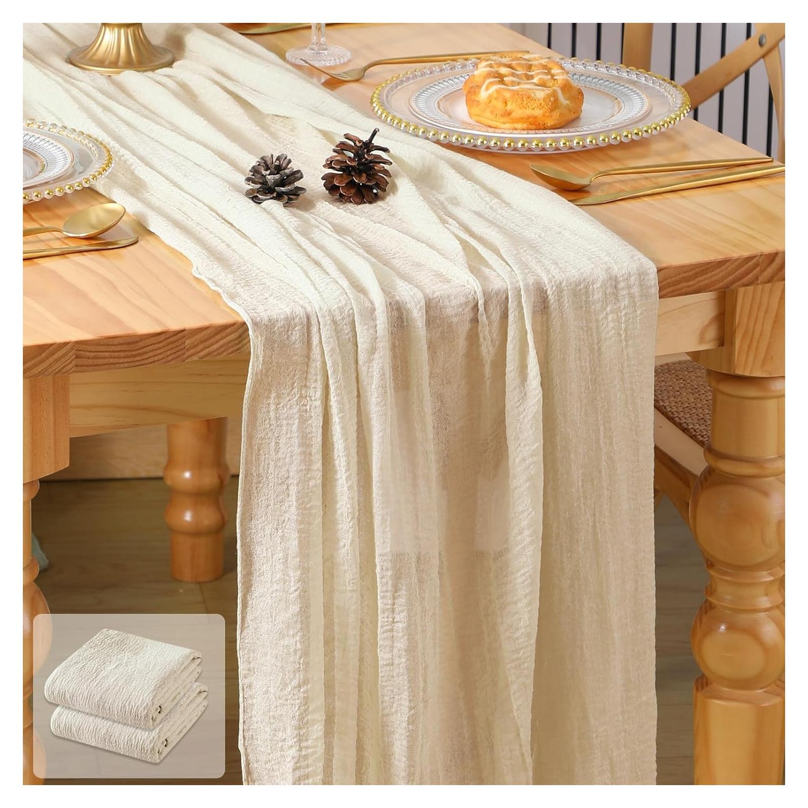 Paquete de 2 corredores de mesa GARENY 89x305 cm Boho blanco marfil