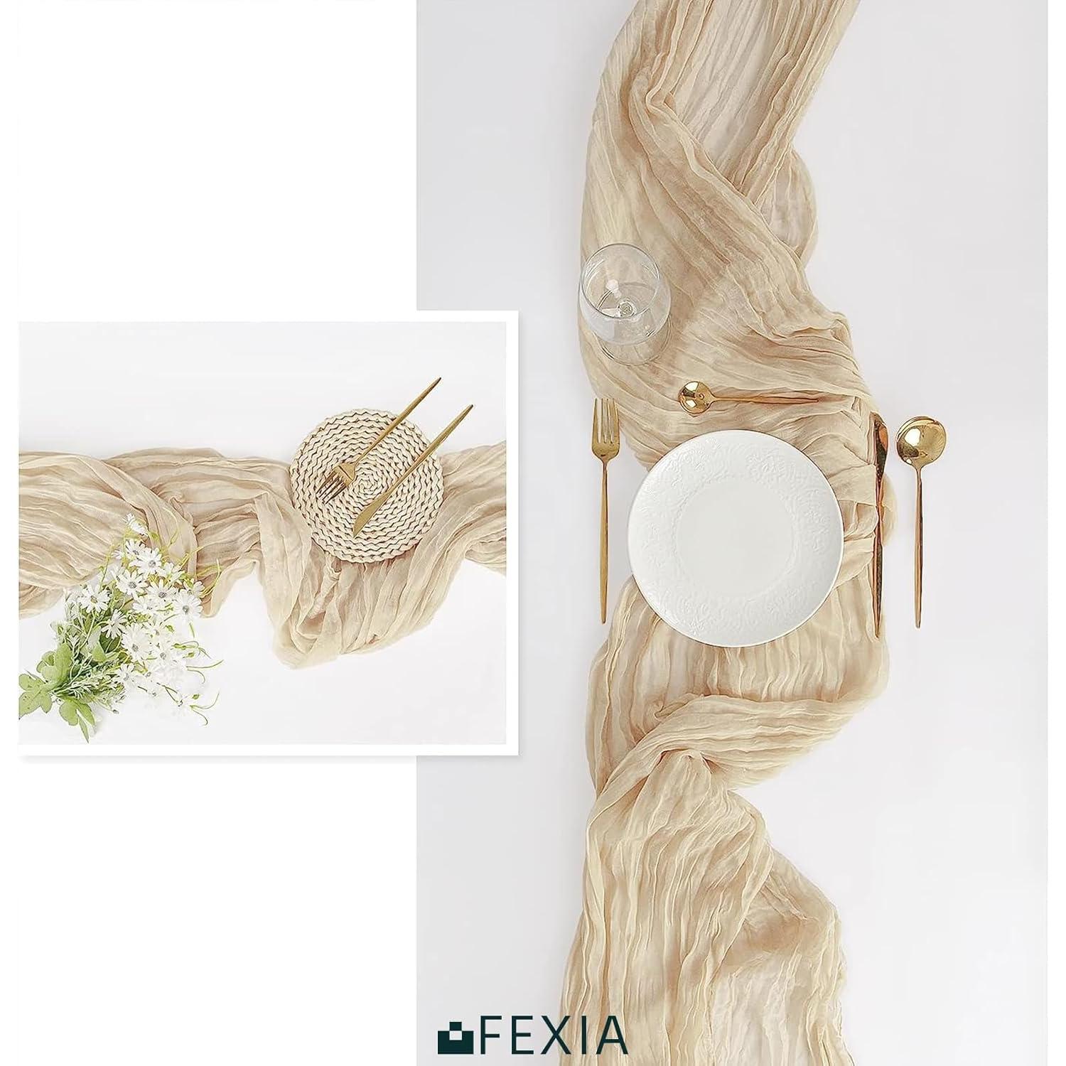 Corredor de Mesa de Gasa Beige FEXIA 89x305 cm Boho Rústico