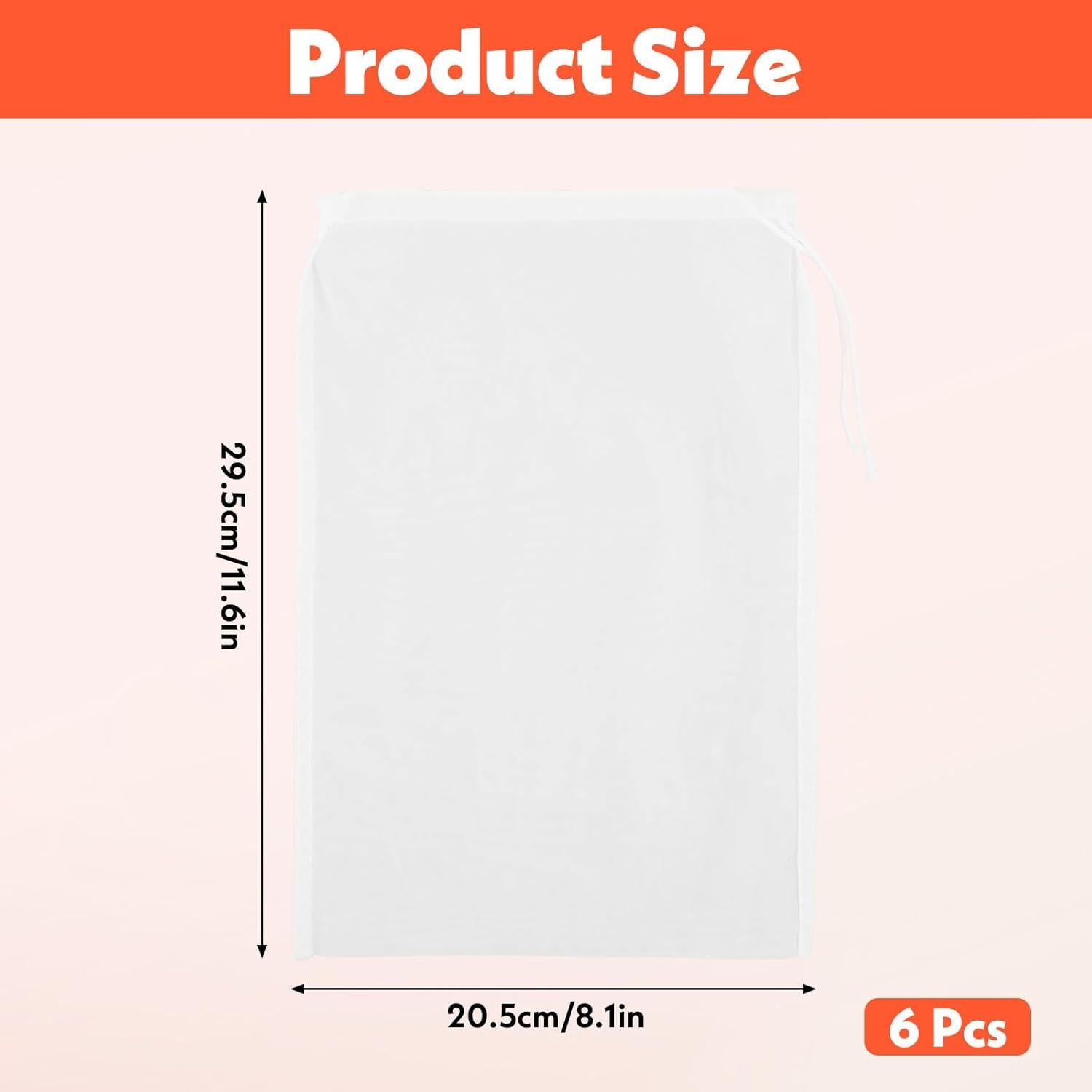6 Bolsas Coladoras de Nylon Yuanan 30x20 cm Reutilizables