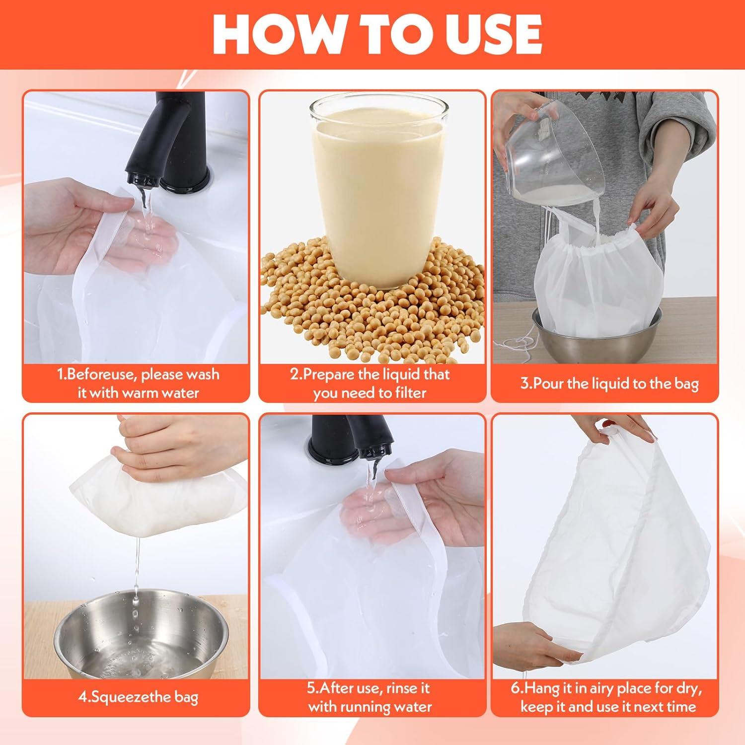 6 Bolsas Coladoras de Nylon Yuanan 30x20 cm Reutilizables