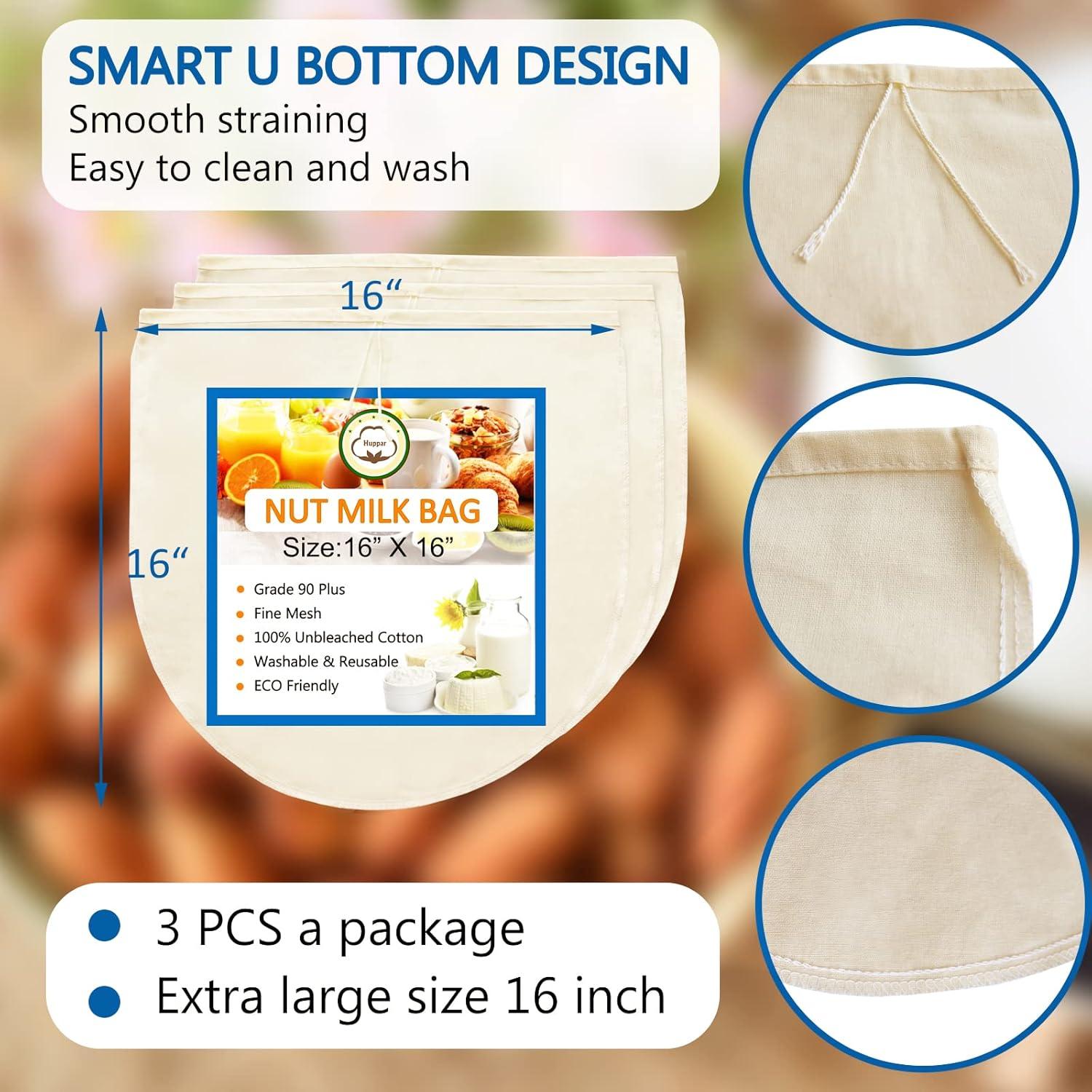 Paquete de 3 bolsas de leche de nuez Huppar 40.64x40.64cm algodón