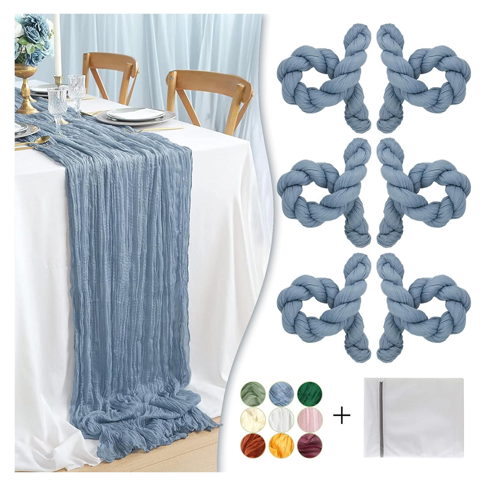 Caminito de Mesa Boho Azul Polvoriento 120" - 6 Piezas