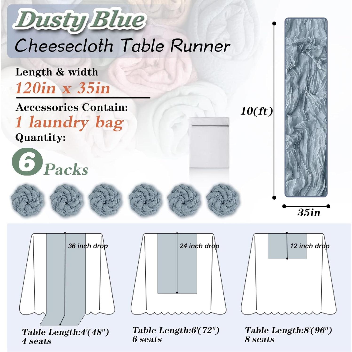 Caminito de Mesa Boho Azul Polvoriento 120" - 6 Piezas