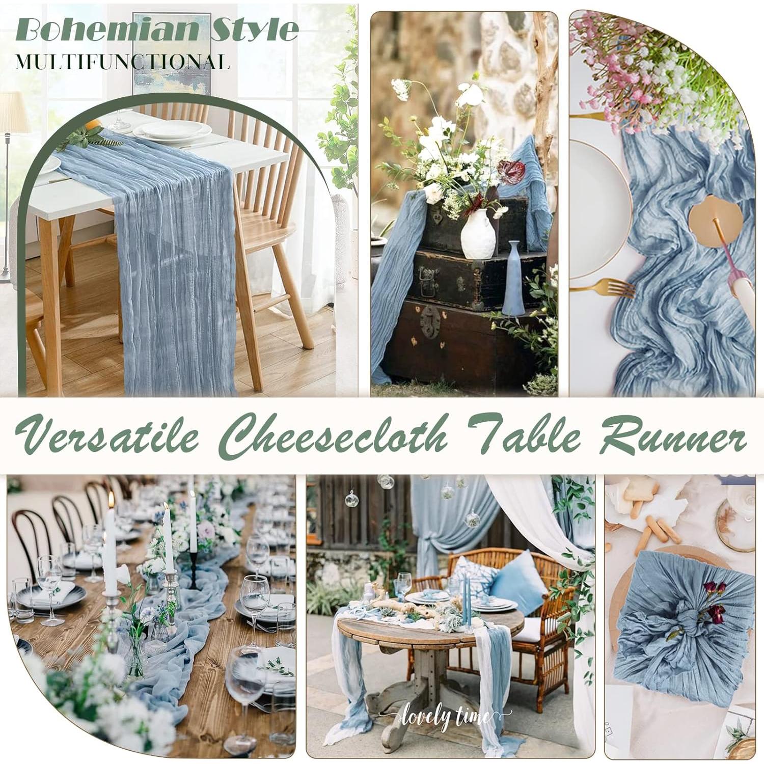 Caminito de Mesa Boho Azul Polvoriento 120" - 6 Piezas