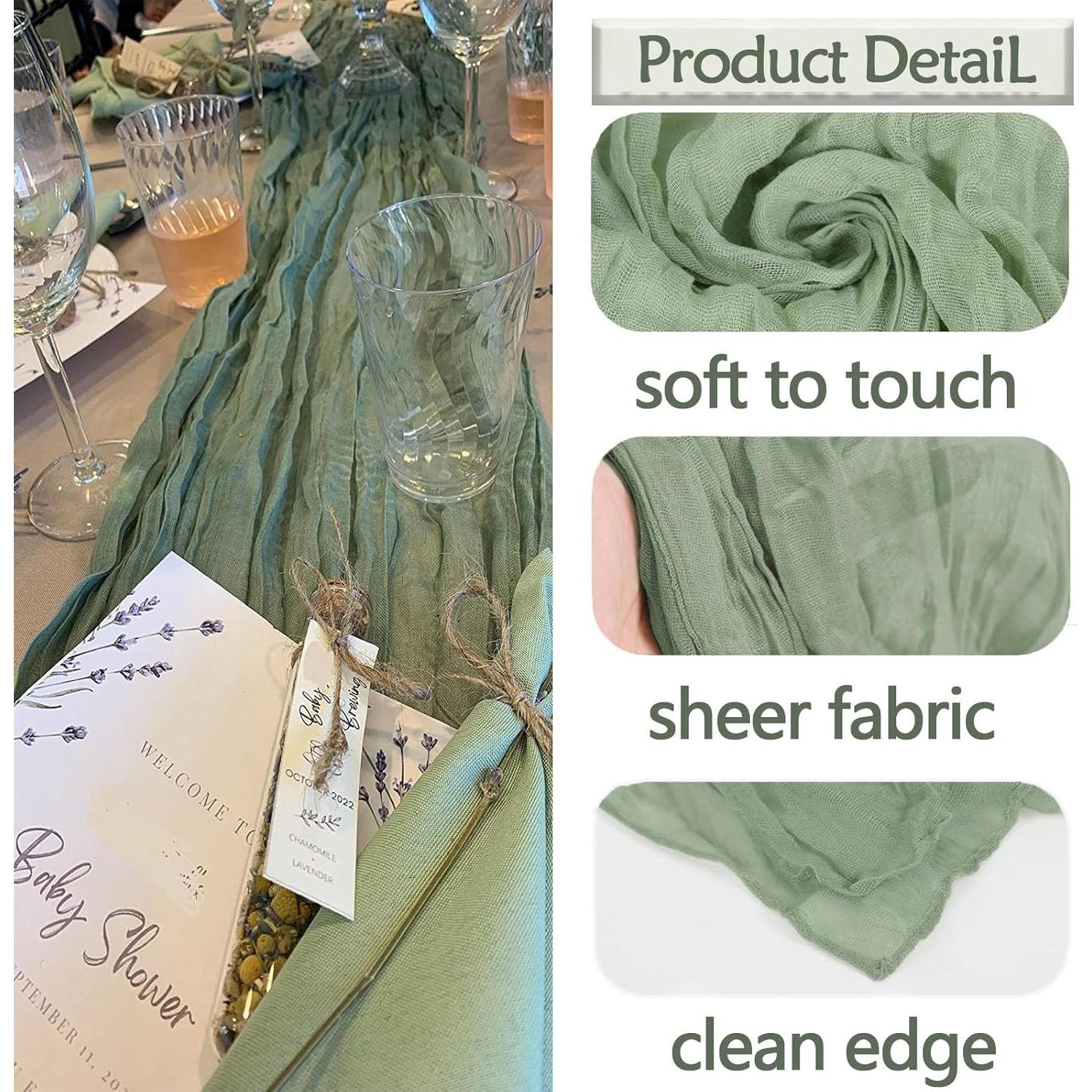 Caminos de Mesa de Gasa Verde Salvia 4 Piezas 3.05 m