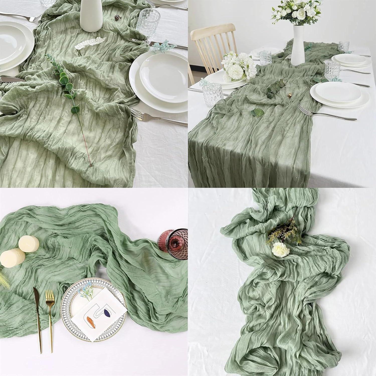 Caminos de Mesa de Gasa Verde Salvia 4 Piezas 3.05 m