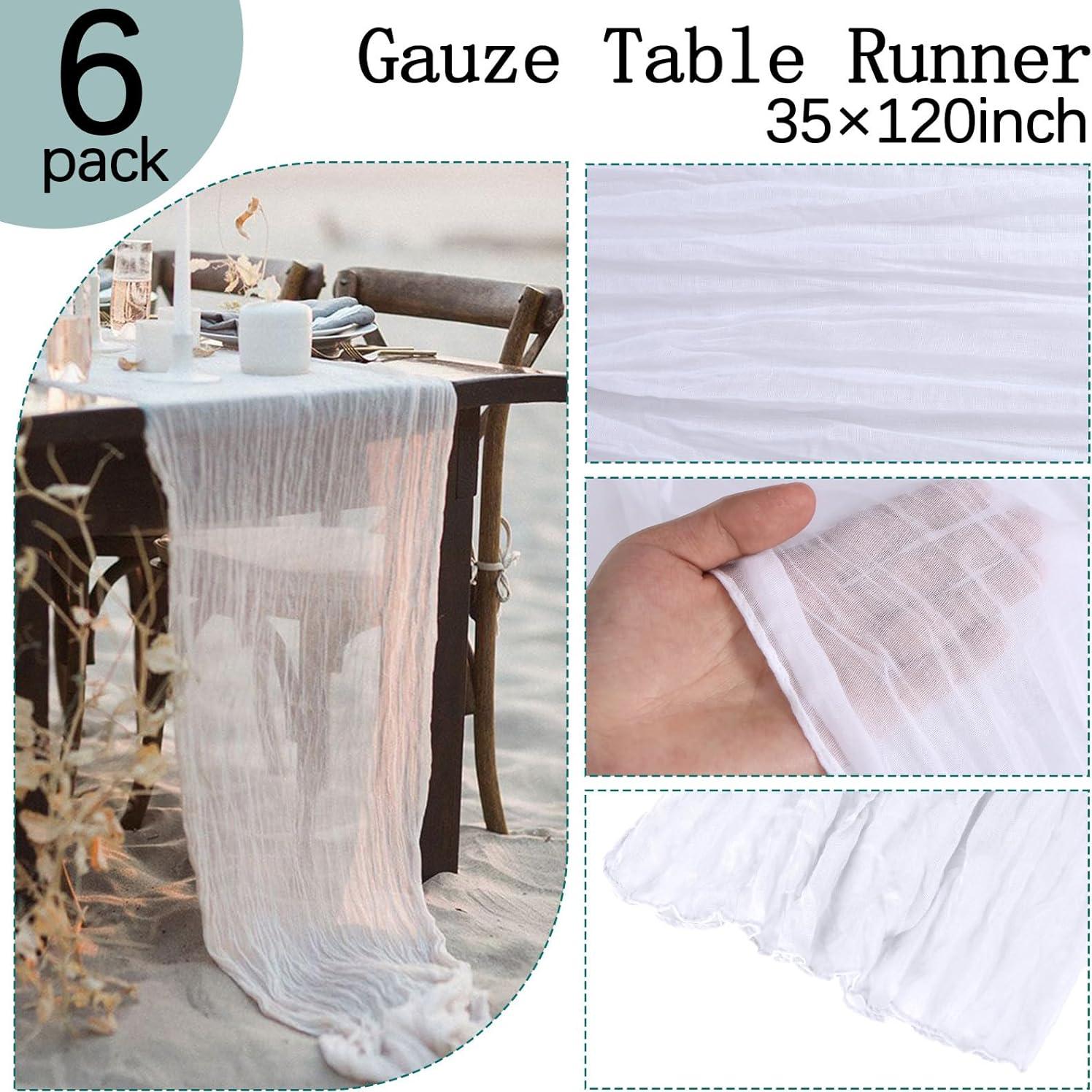 Paquete de 6 Caminos de Mesa de Gasa Blanca 90 x 300 cm RestfulGlow