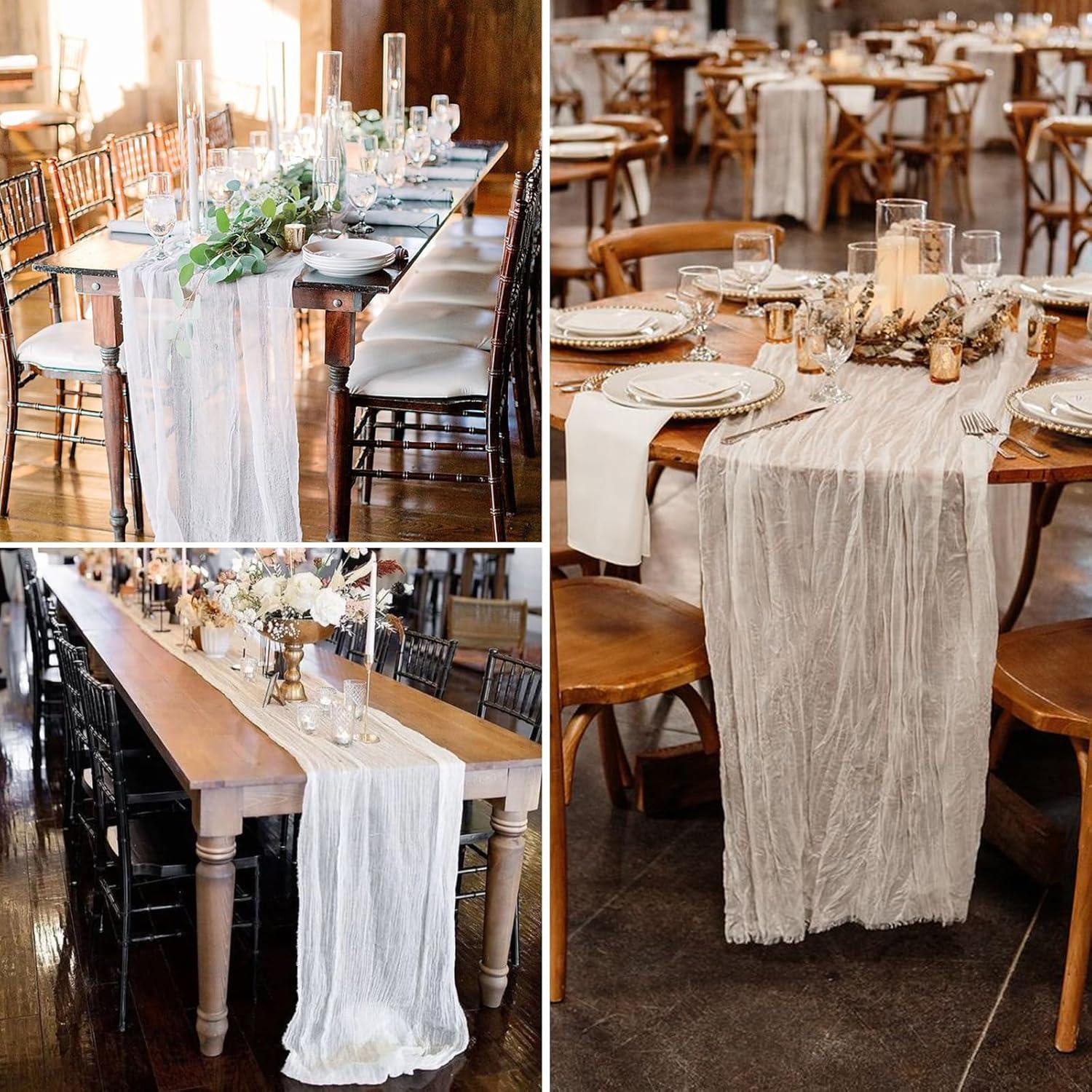 Paquete de 6 Caminos de Mesa de Gasa Blanca 90 x 300 cm RestfulGlow