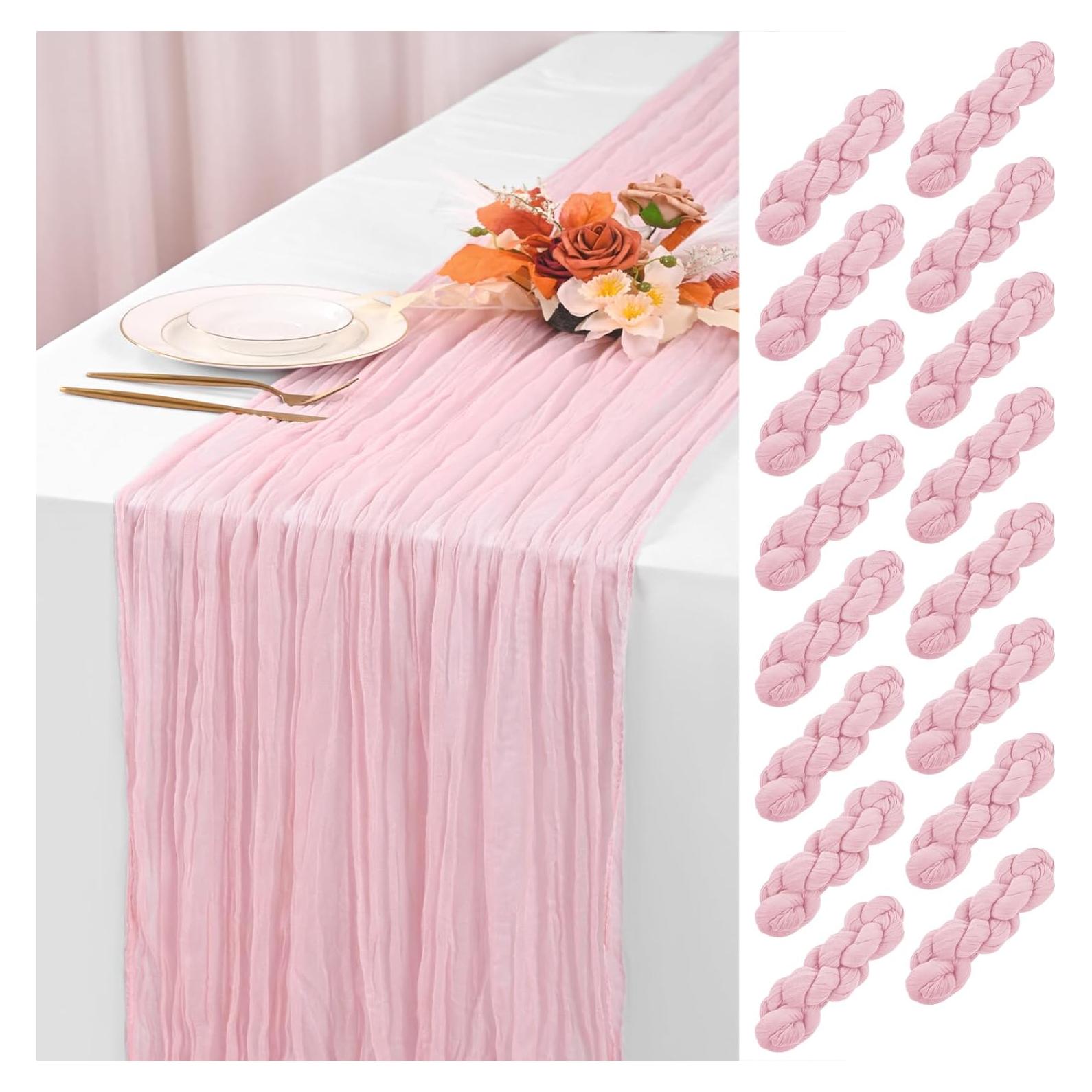 Camino de Mesa de Gasa Rosa Claro 16 Piezas 3m x 0.56m
