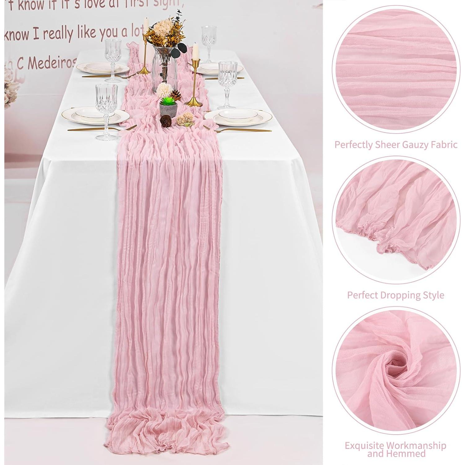 Camino de Mesa de Gasa Rosa Claro 16 Piezas 3m x 0.56m