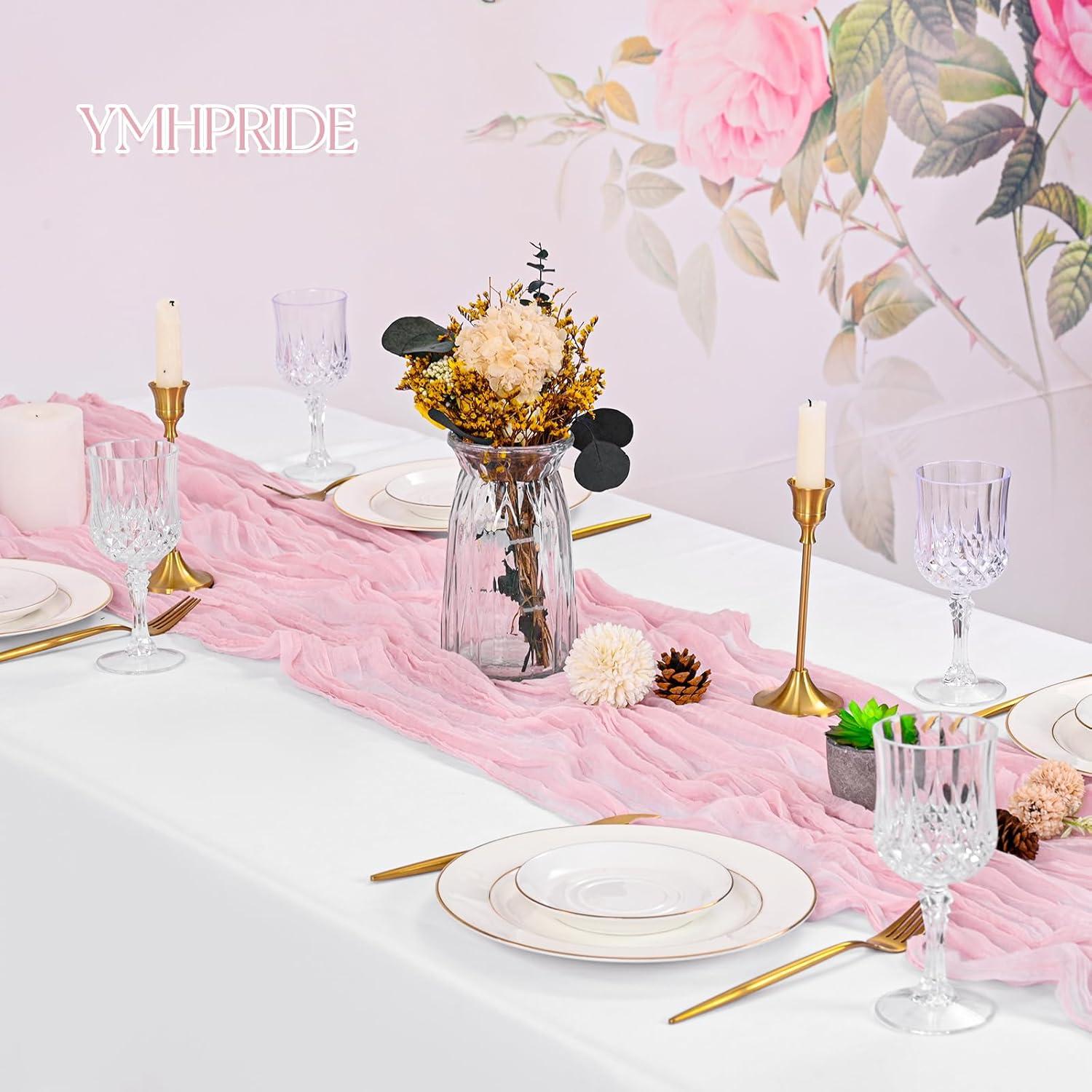 Camino de Mesa de Gasa Rosa Claro 16 Piezas 3m x 0.56m