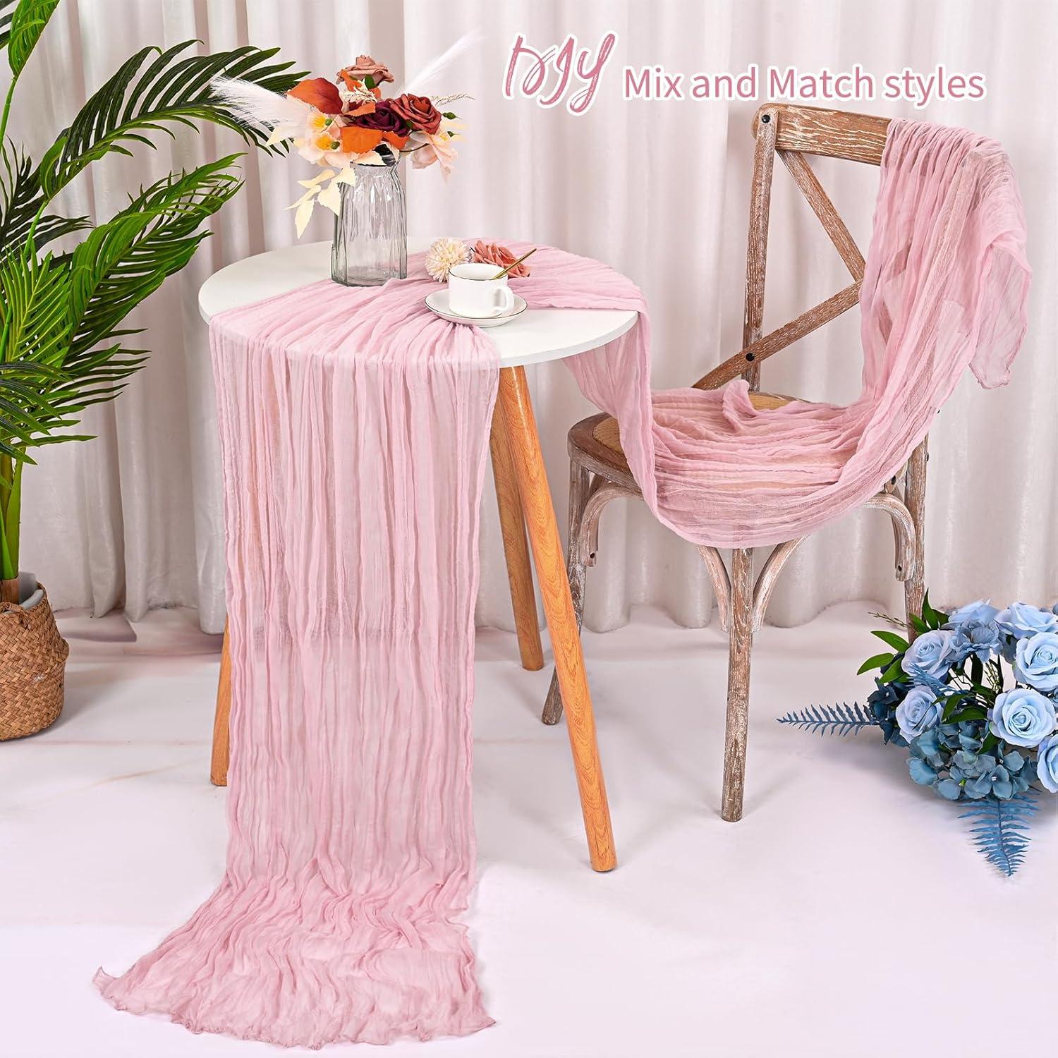 Camino de Mesa de Gasa Rosa Claro 16 Piezas 3m x 0.56m