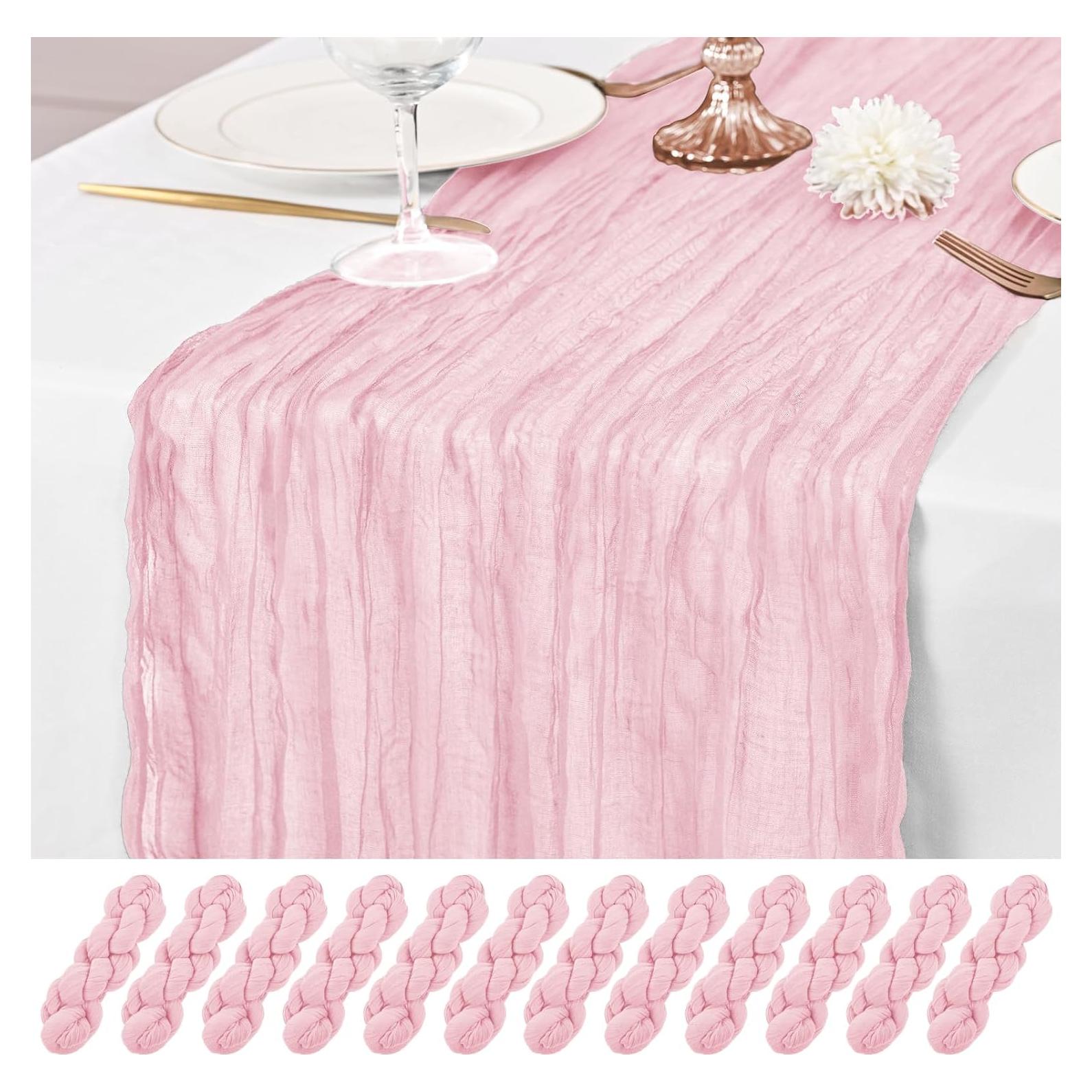 Paquete de 12 Caminos de Mesa Rosa Claro 53x305 cm Gasa Lumaycens