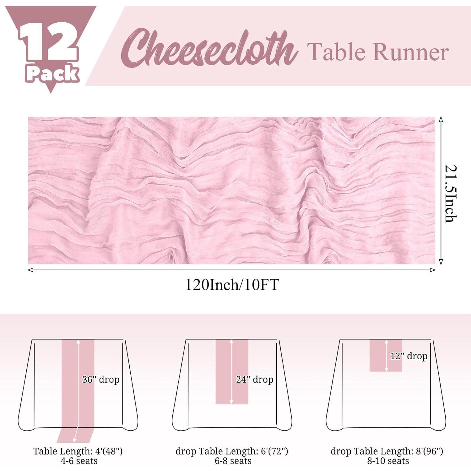 Paquete de 12 Caminos de Mesa Rosa Claro 53x305 cm Gasa Lumaycens