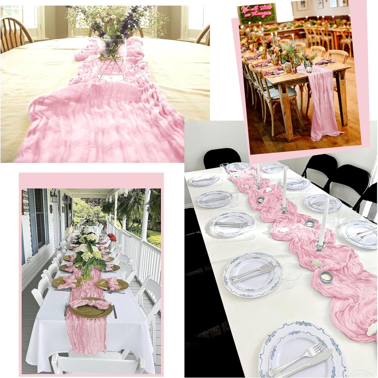 Paquete de 12 Caminos de Mesa Rosa Claro 53x305 cm Gasa Lumaycens