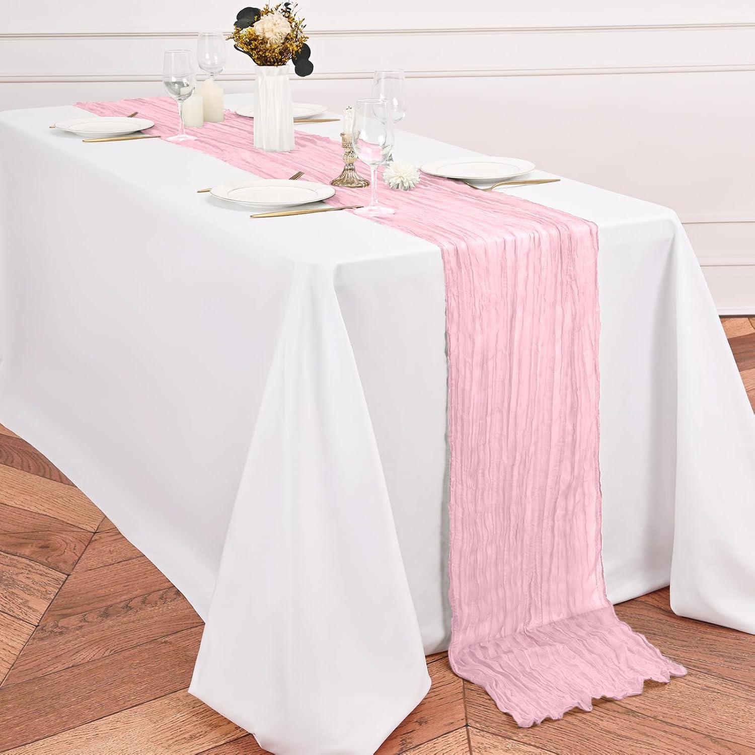 Paquete de 12 Caminos de Mesa Rosa Claro 53x305 cm Gasa Lumaycens