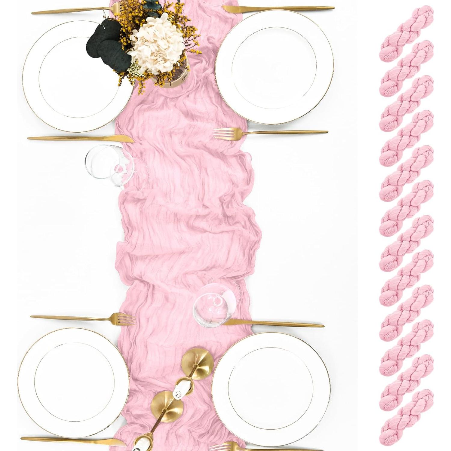 Paquete de 12 Caminos de Mesa Rosa Claro 53x305 cm Gasa Lumaycens