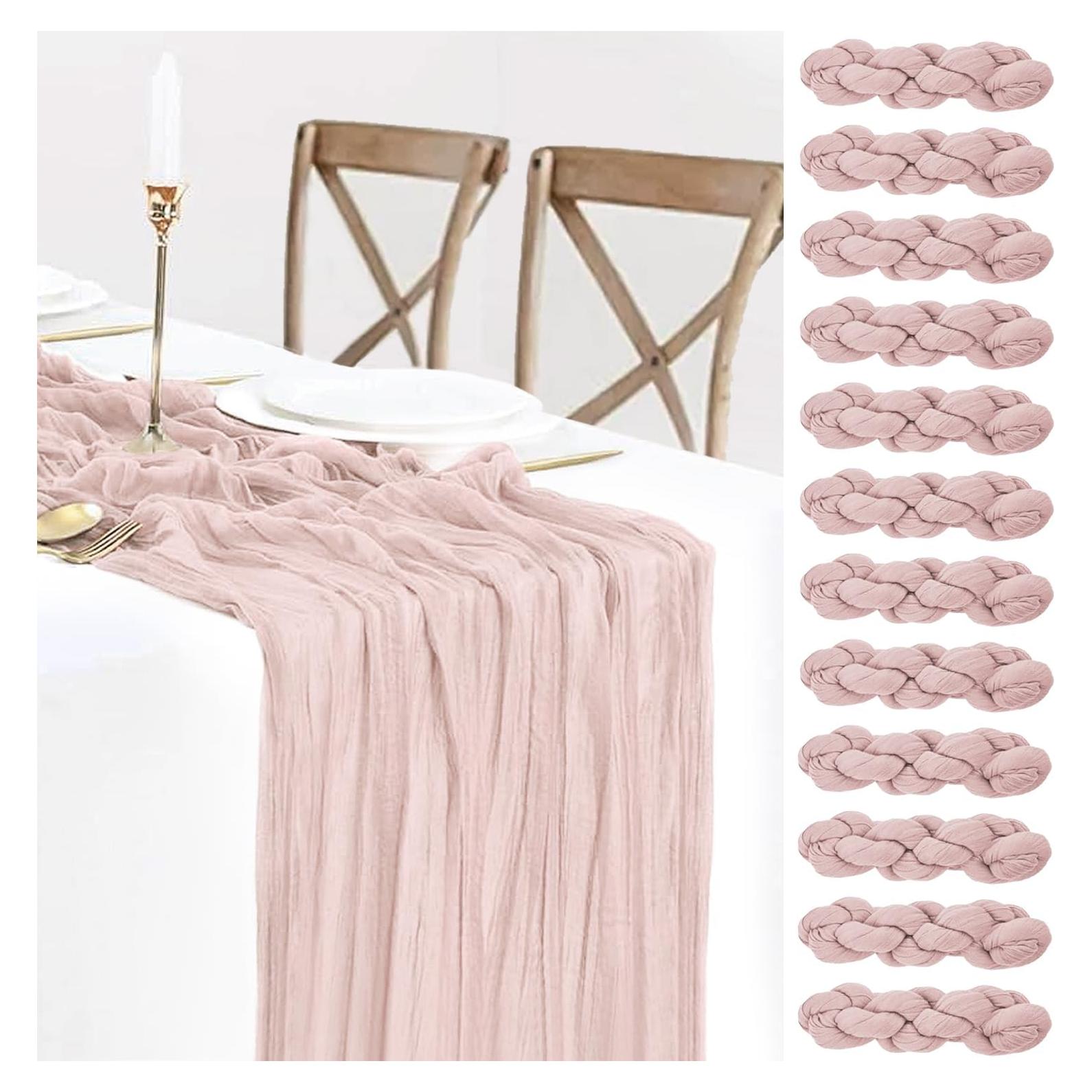 Paquete de 12 Caminos de Mesa de Gasa Rosa Polvorienta 90x305cm