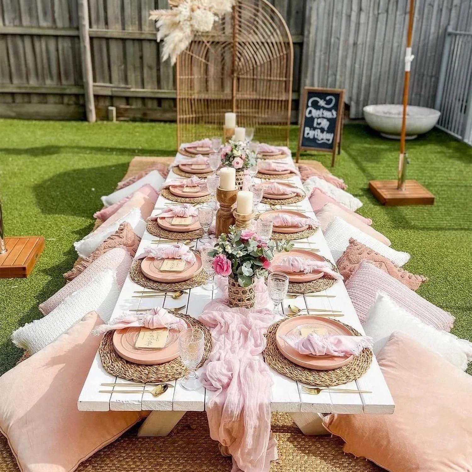 Paquete de 12 Caminos de Mesa de Gasa Rosa Polvorienta 90x305cm