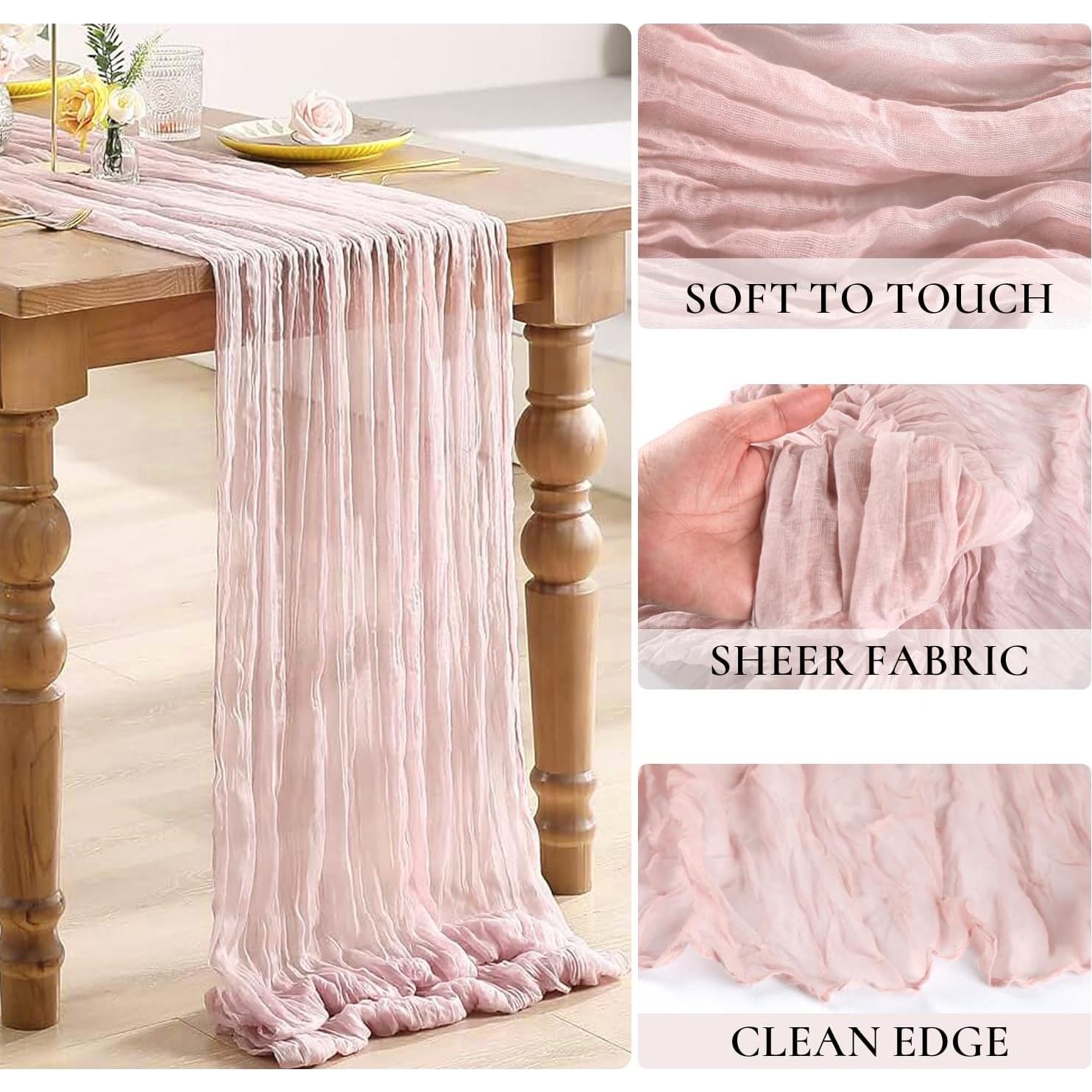 Paquete de 12 Caminos de Mesa de Gasa Rosa Polvorienta 90x305cm