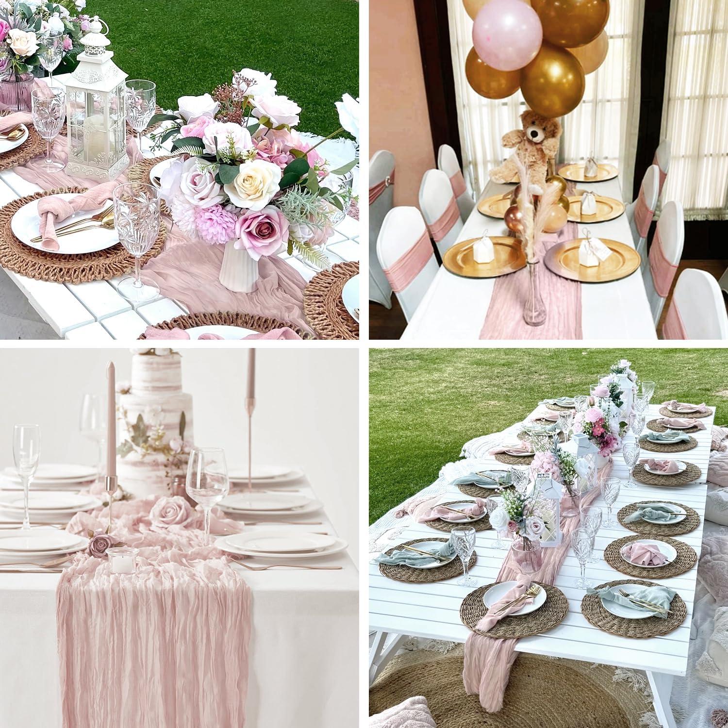 Paquete de 12 Caminos de Mesa de Gasa Rosa Polvorienta 90x305cm