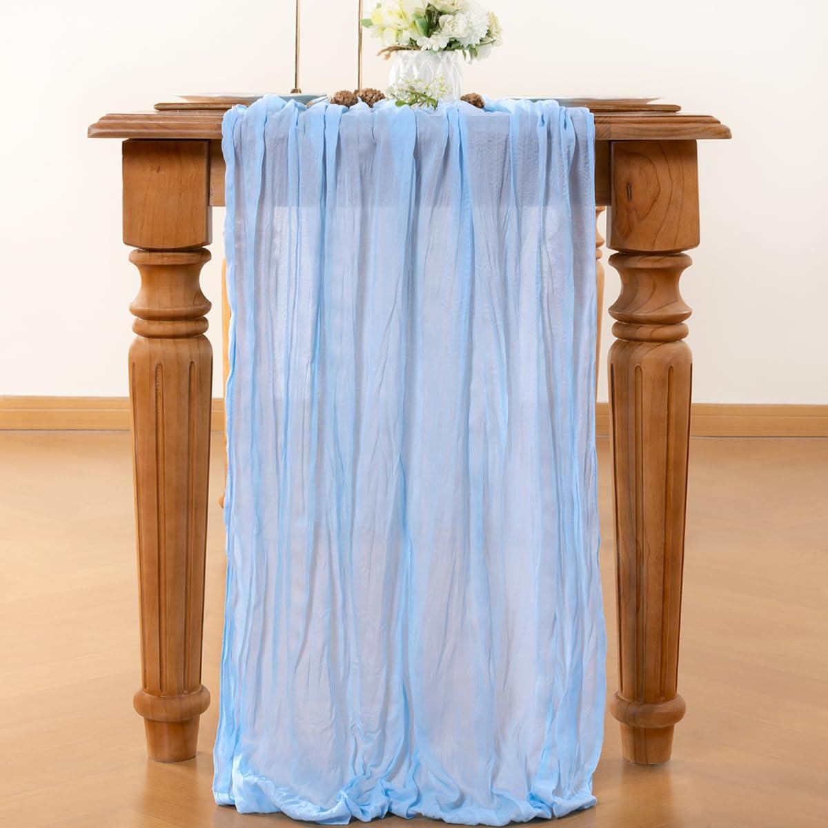 Camino de Mesa Cheesecloth Azul Bebé 310 x 89 cm para Eventos