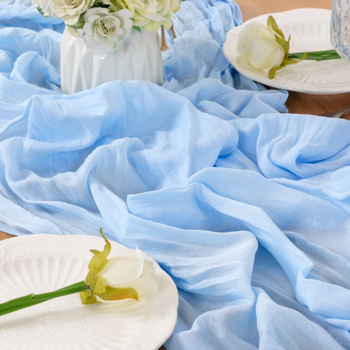 Camino de Mesa Cheesecloth Azul Bebé 310 x 89 cm para Eventos