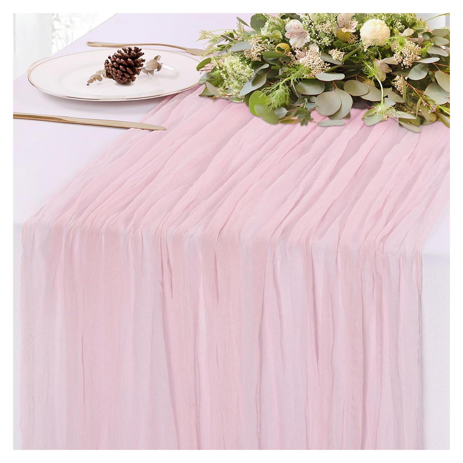 Caminito de Mesa de Gasa Rosa 3.05m SAJOO para Bodas y Fiestas